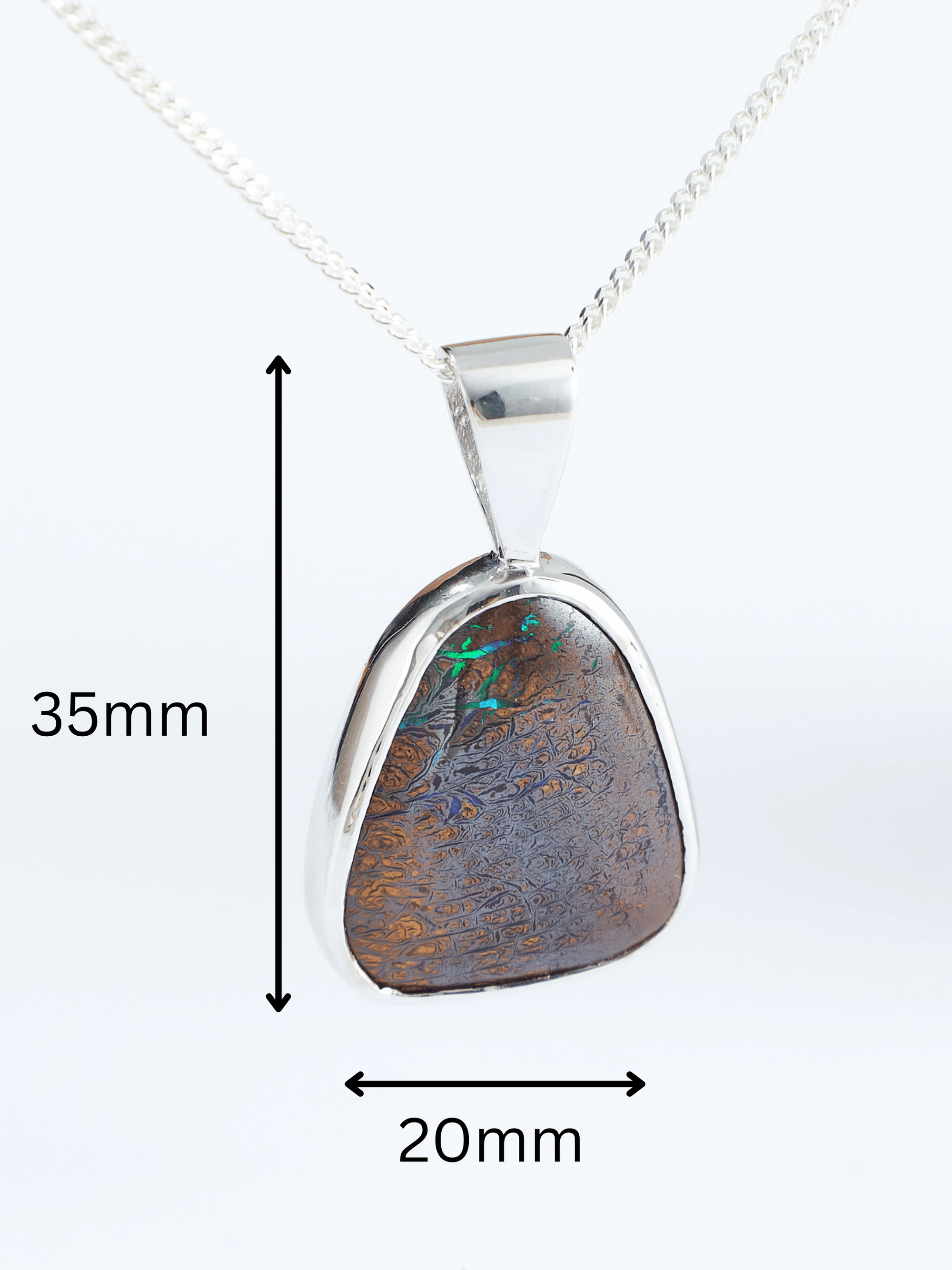 Boulder Opal Triangle Silver Pendant measurements