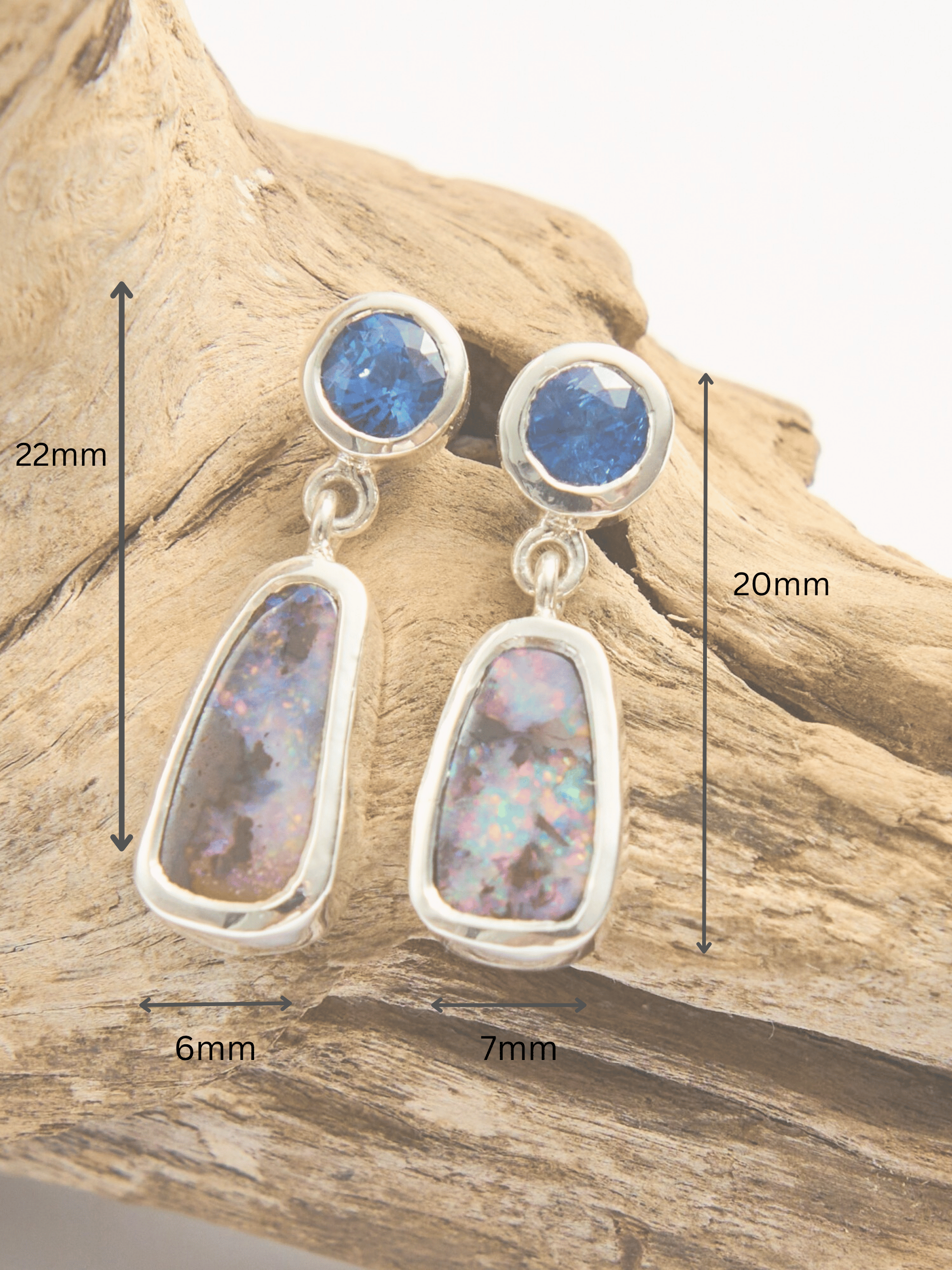 Boulder Opal and Tanzanite Silver Drop Earrings