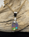 Boulder Harlequin Opal and Diamond 18K Gold Pendant