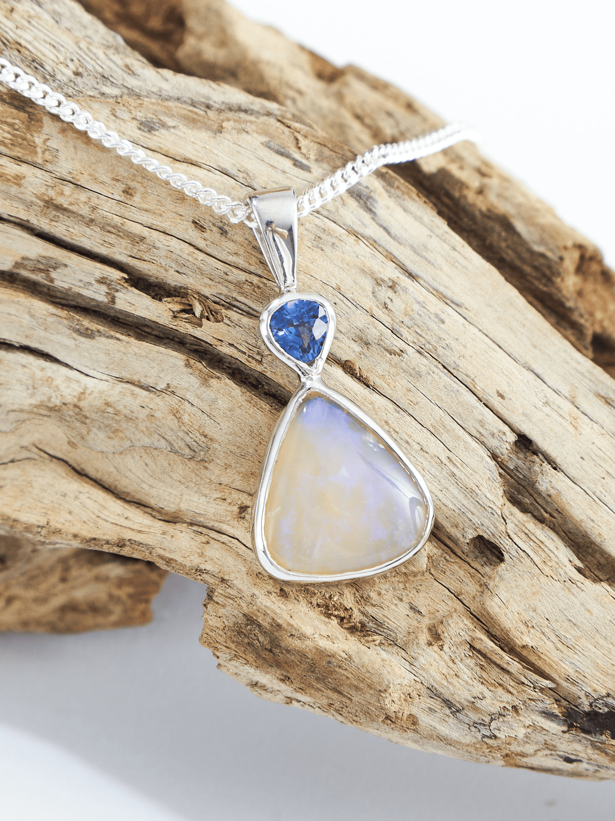 Lightening Ridge Opal with Blue Sapphire Silver Pendant