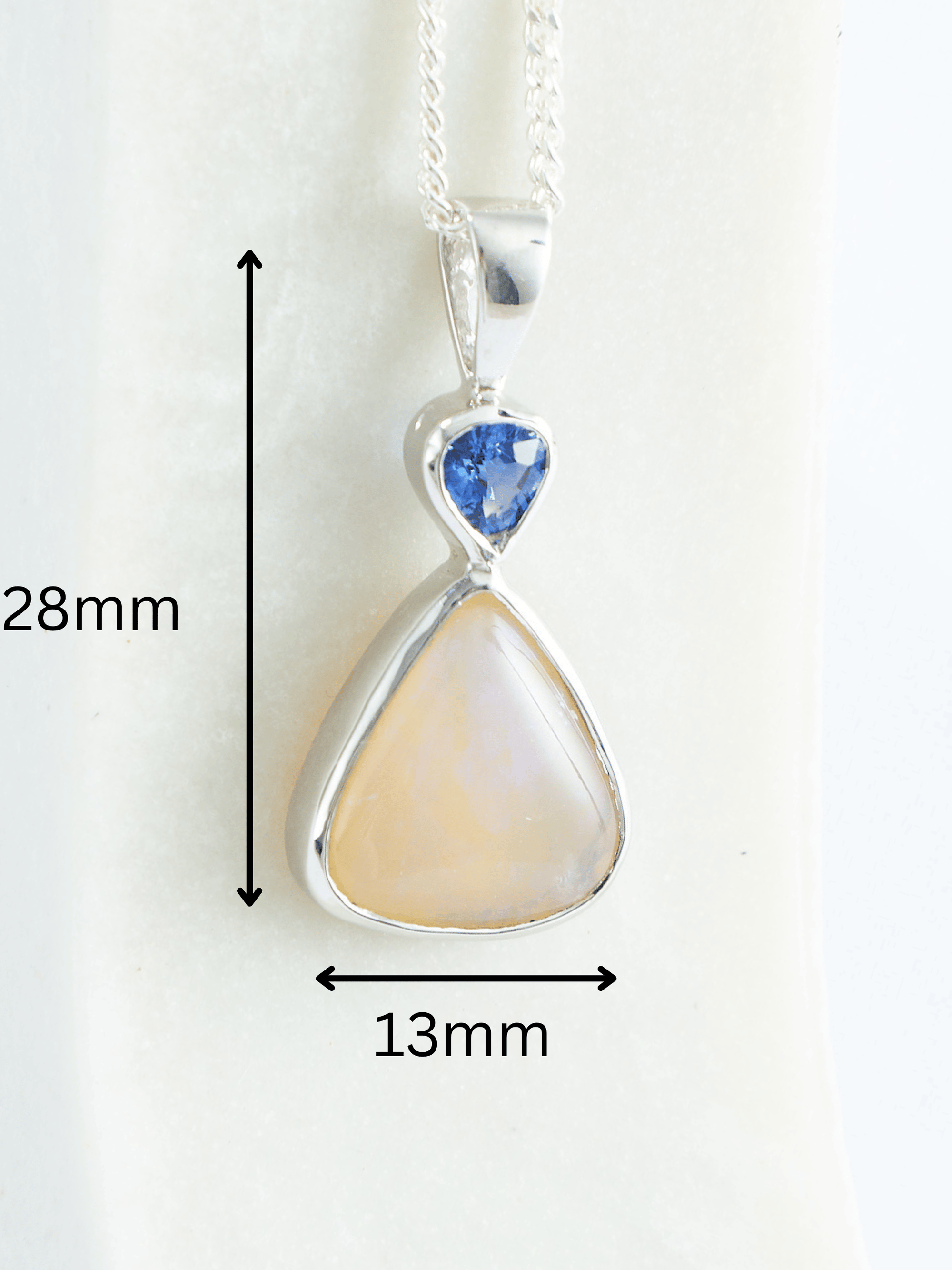 Lightening Ridge Opal with Blue Sapphire Silver Pendant measurments