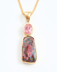 Pink Boulder Opal and Pink Sapphire 18K Gold Pendant