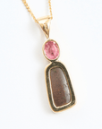 Pink Boulder Opal and Pink Sapphire 18K Gold Pendant