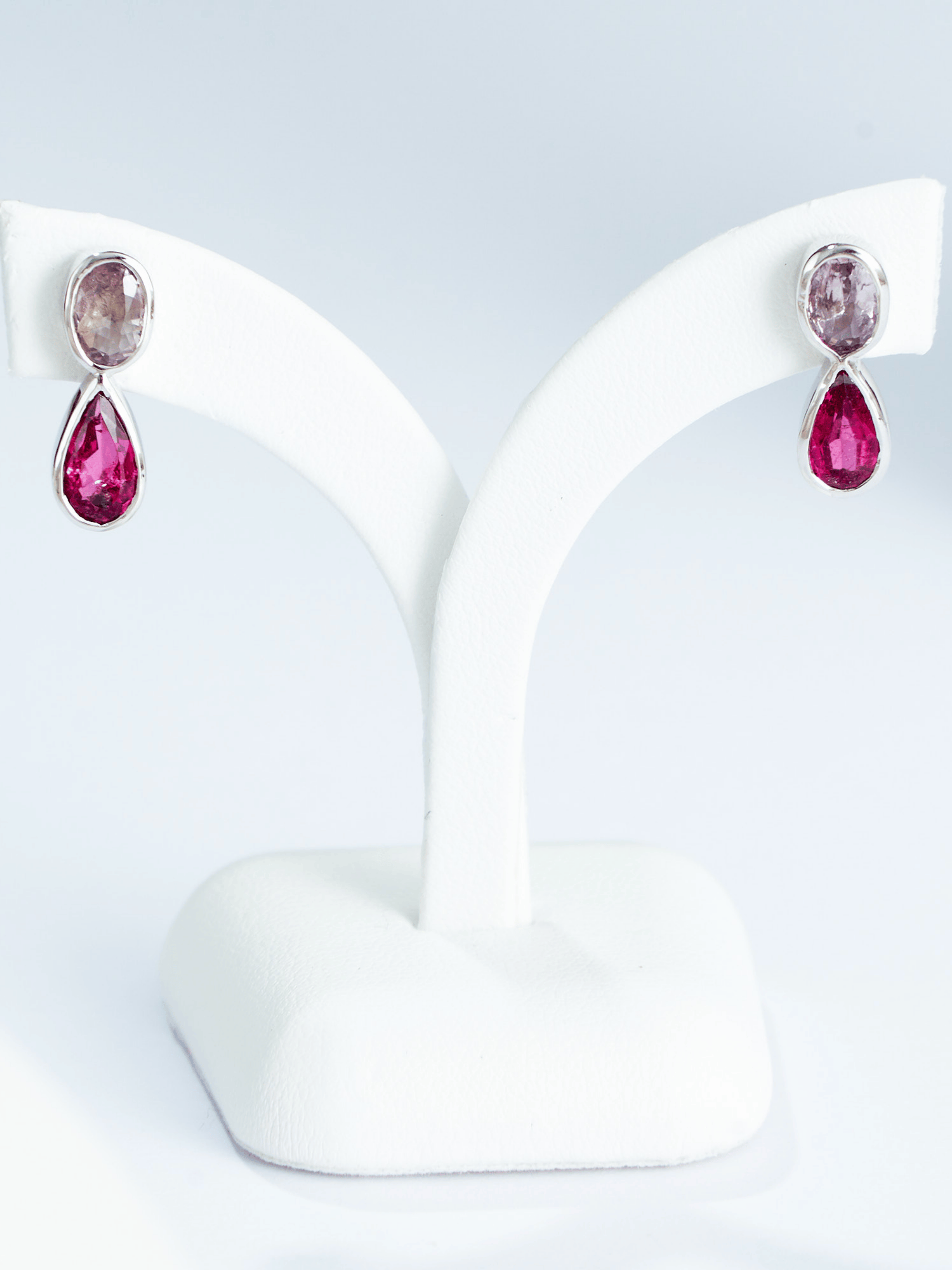 Pink Spinel and Tourmaline Silver Drop Earrings