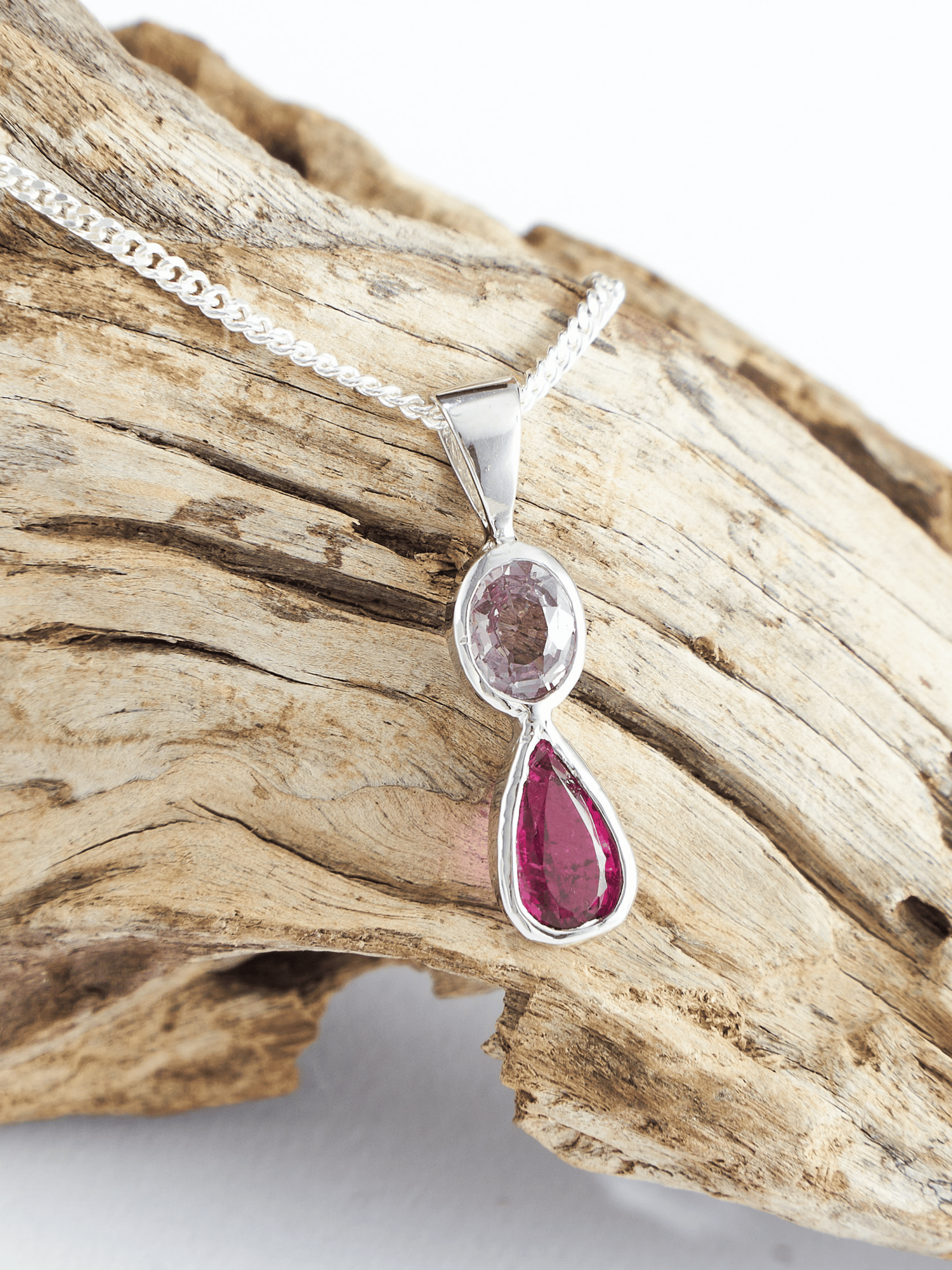 Pink Spinel and Tourmaline Silver Pendant