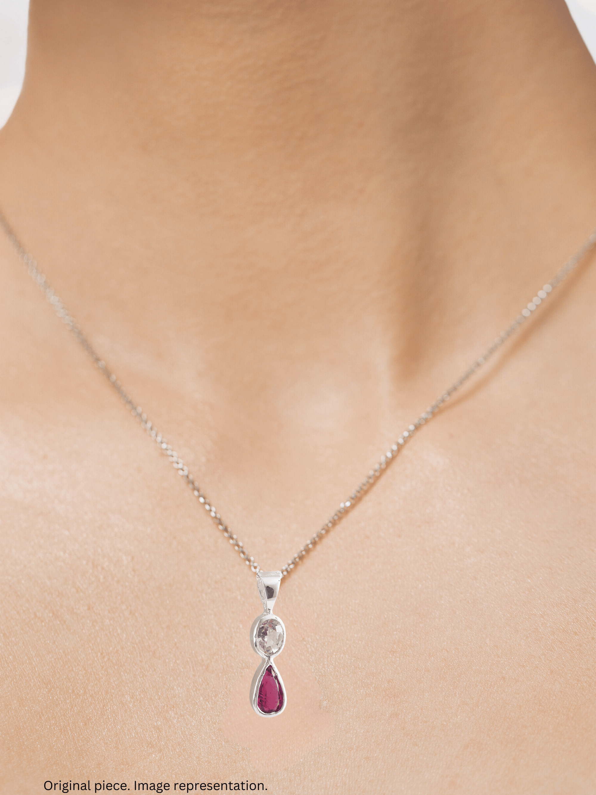 Pink Spinel and Tourmaline Silver Pendant on model