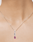 Pink Spinel and Tourmaline Silver Pendant on model