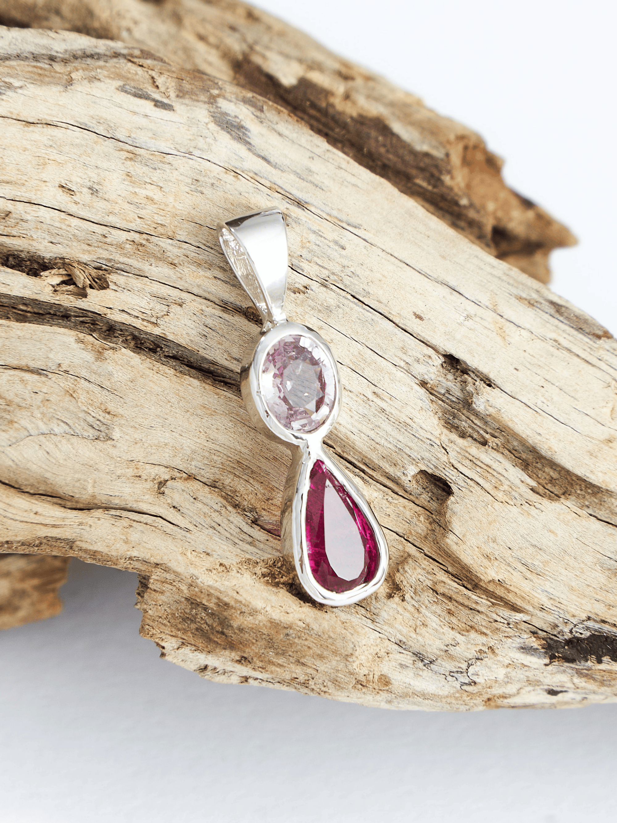 Pink Spinel and Tourmaline Silver Pendant