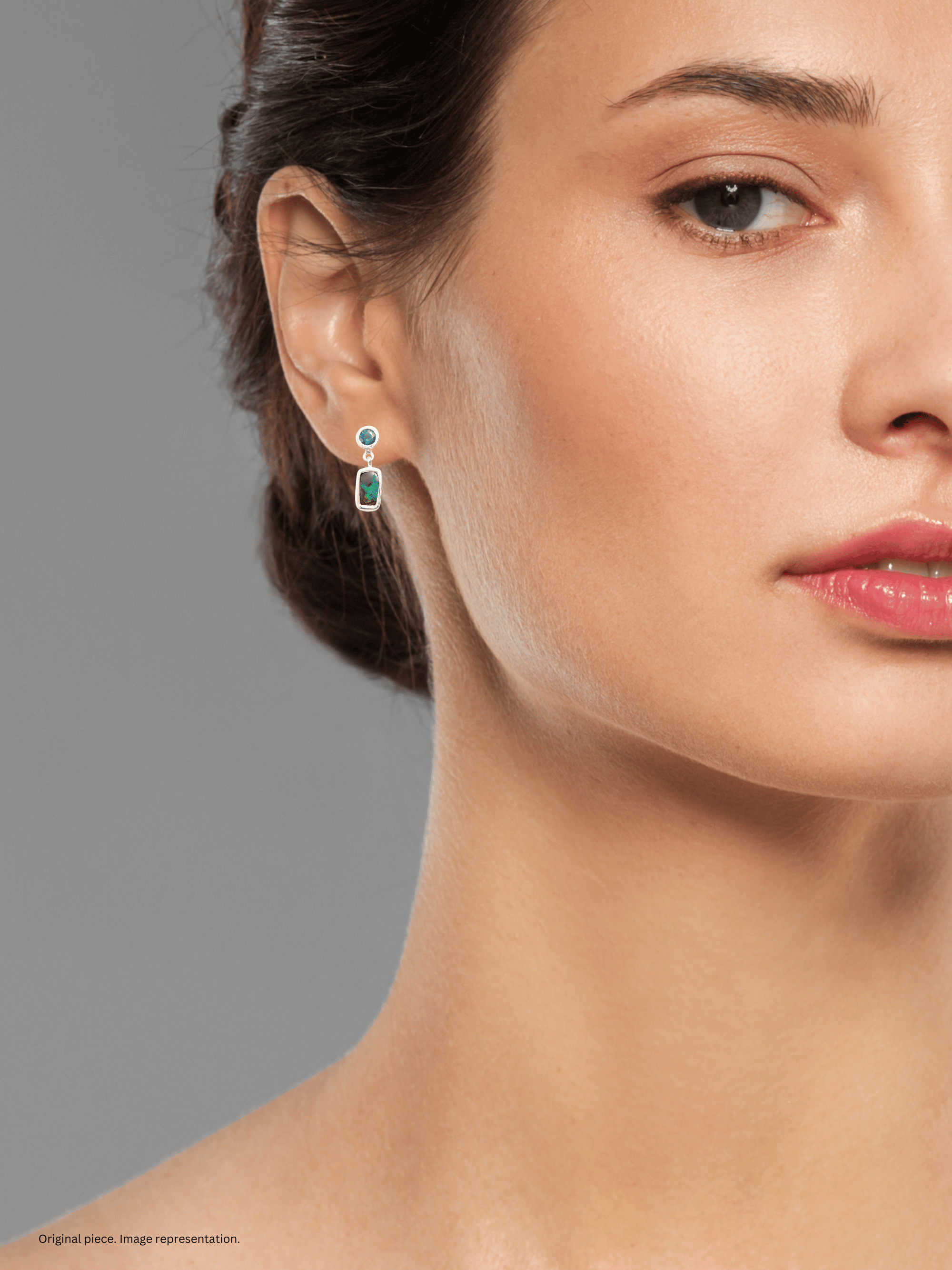 Rectangular Boulder Opal and Teal Sapphires Silver Drop Earrings