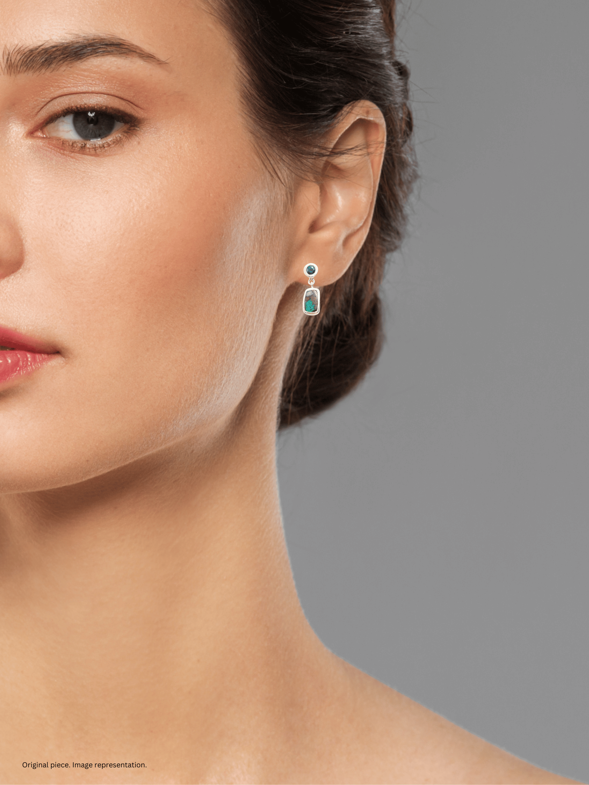 Rectangular Boulder Opal and Teal Sapphires Silver Drop Earrings