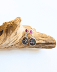 Boulder Opal Matrix and Ruby Drop Silver Earrings