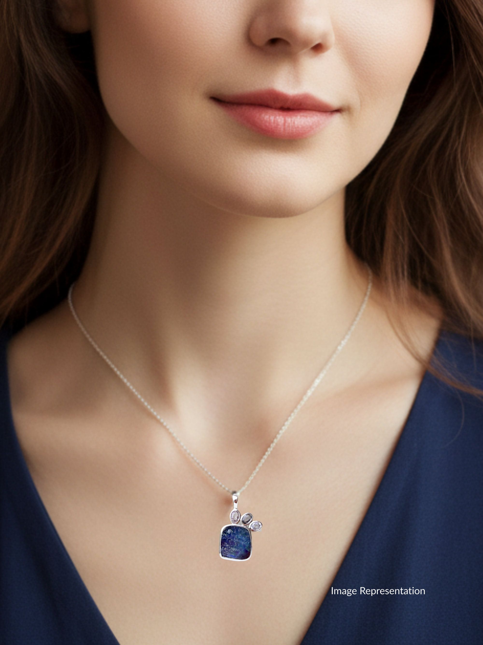 Boulder Opal Silver Square Pendant with Pastel Spinels