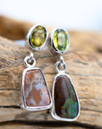 Boulder Opal and Oval Green Sapphire Silver Drop Earrings