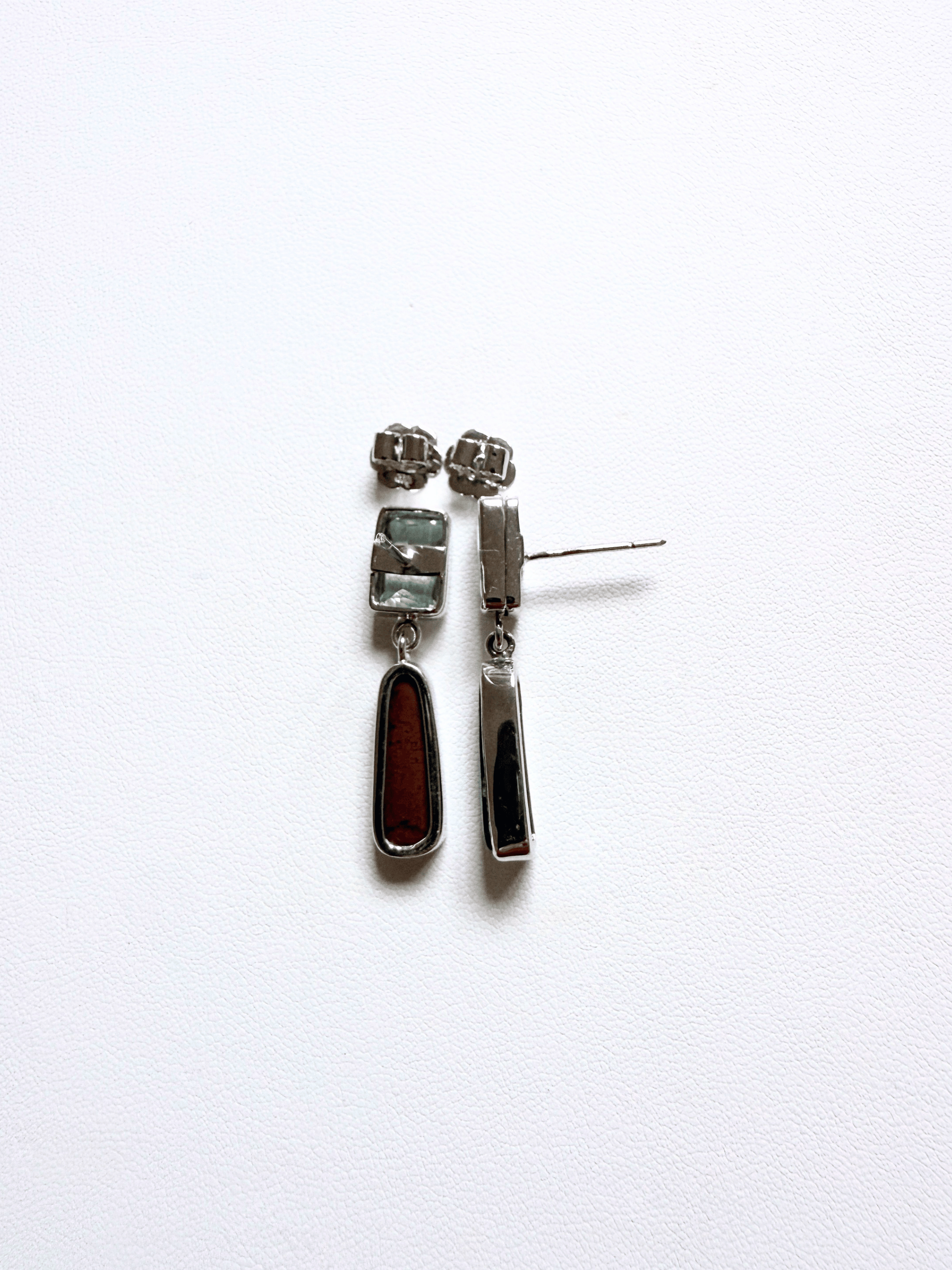 Boulder Opal and Aquamarine Double Drop Silver Earrings