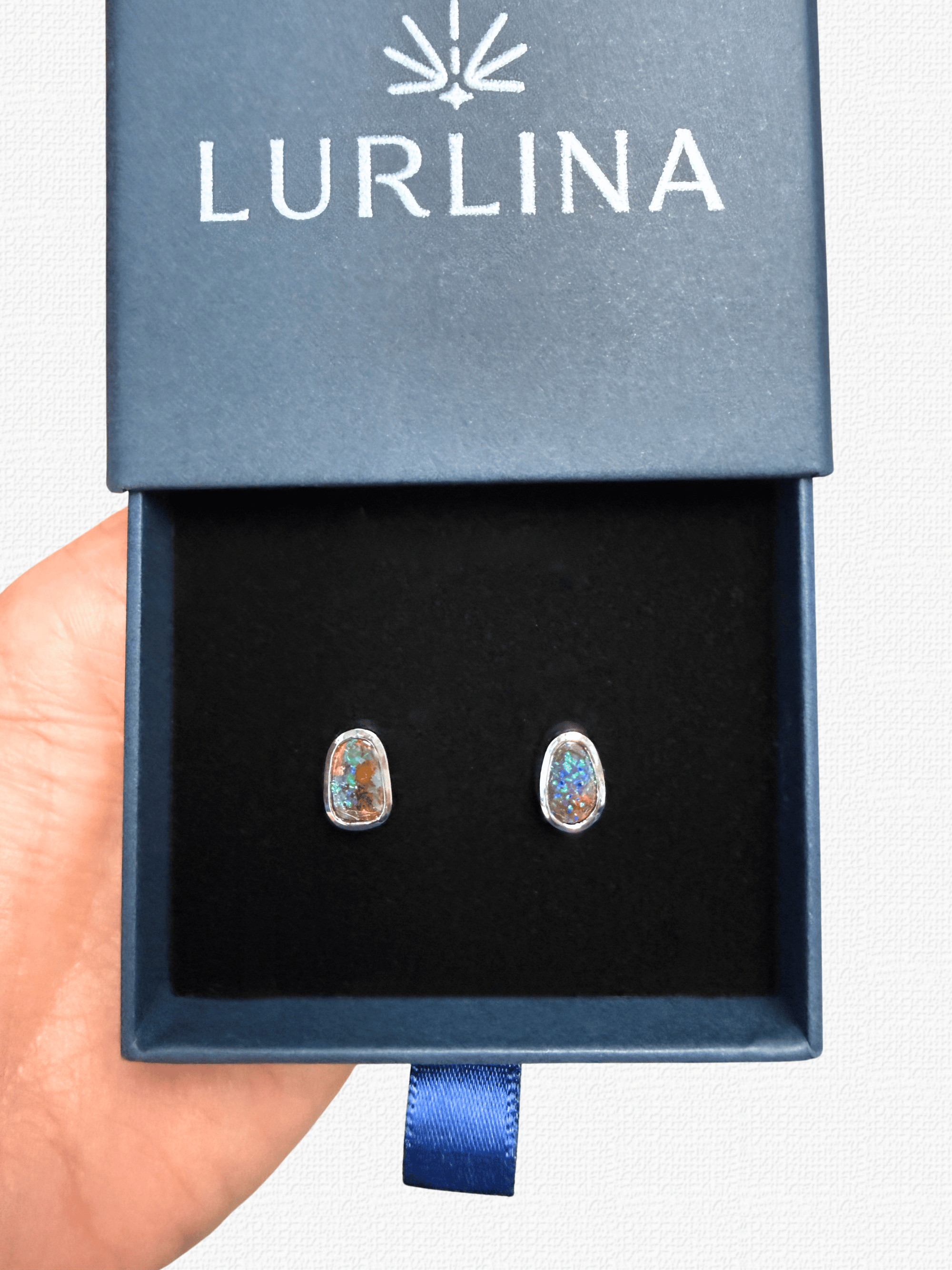 Boulder Opal Oval Silver Stud Earrings