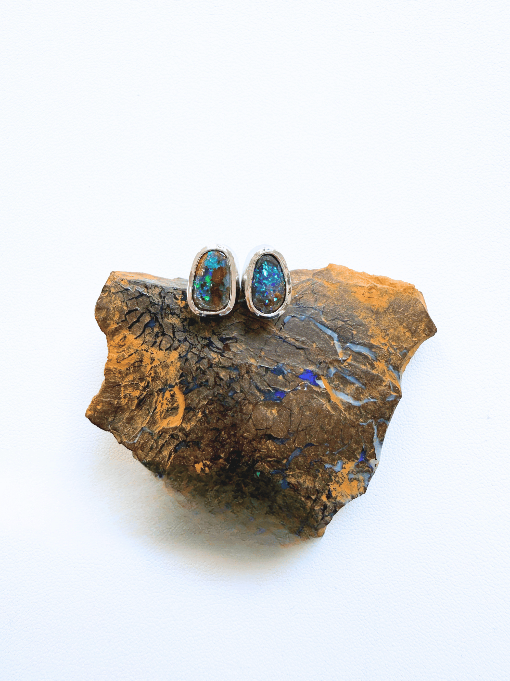 Boulder Opal Oval Silver Stud Earrings