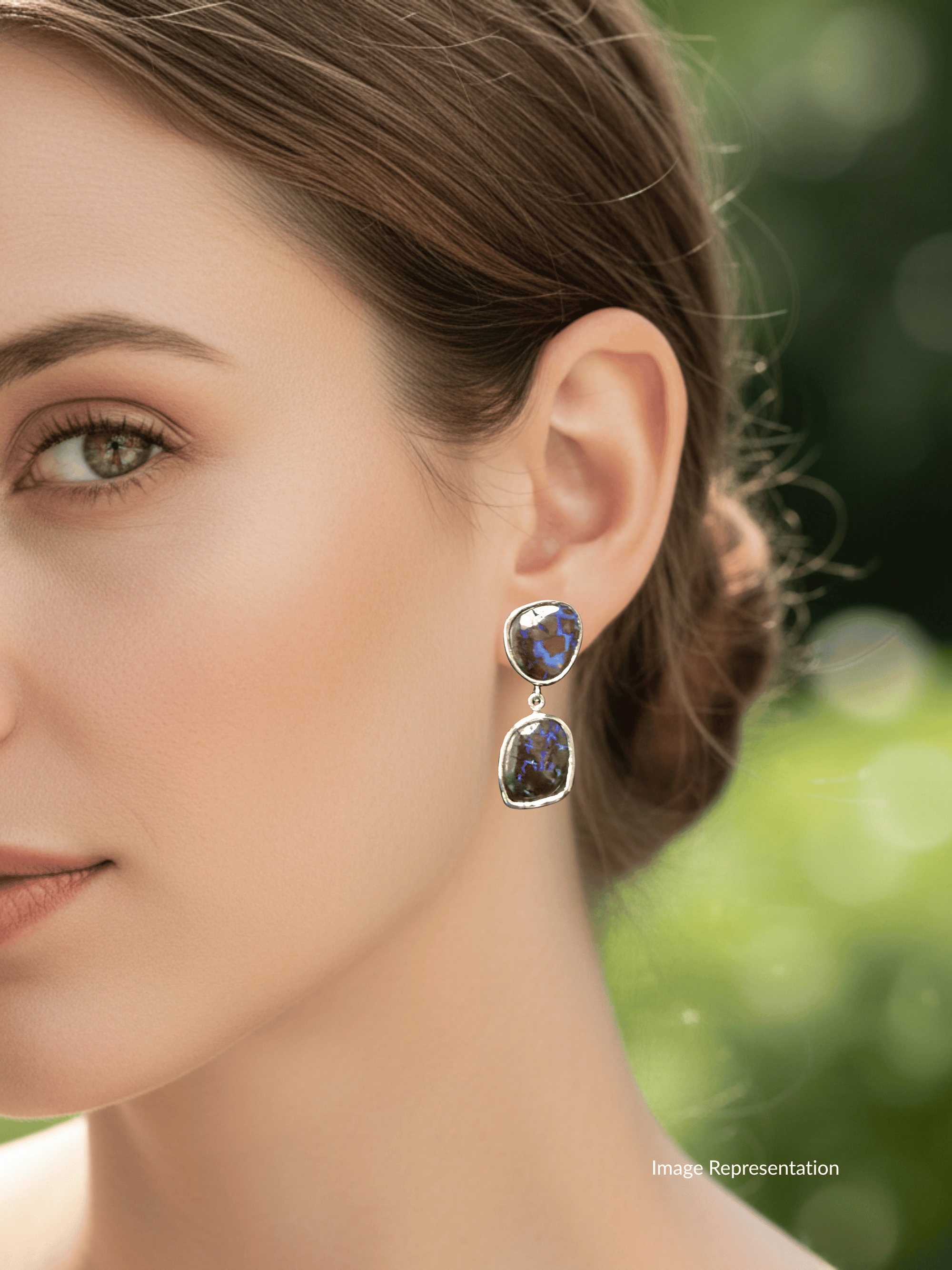 Boulder Opal Blue Double Drop Silver Earrings