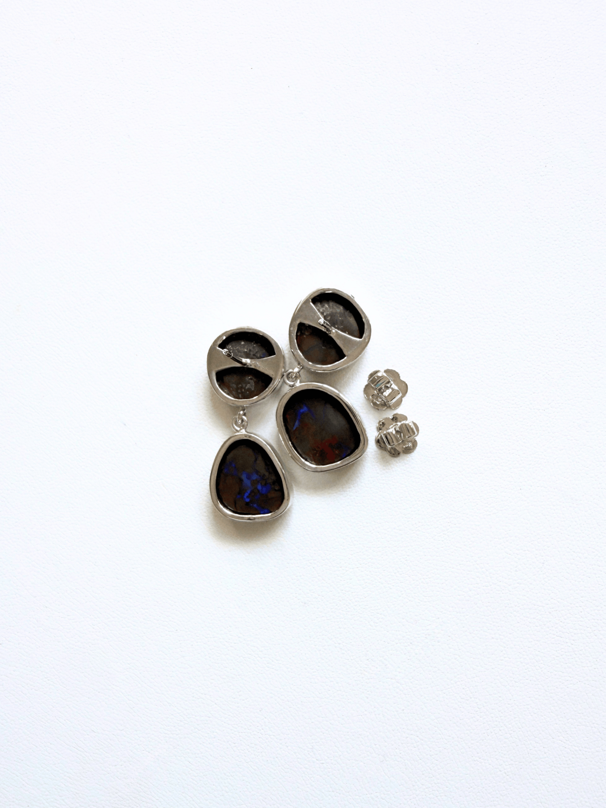 Boulder Opal Blue Double Drop Silver Earrings