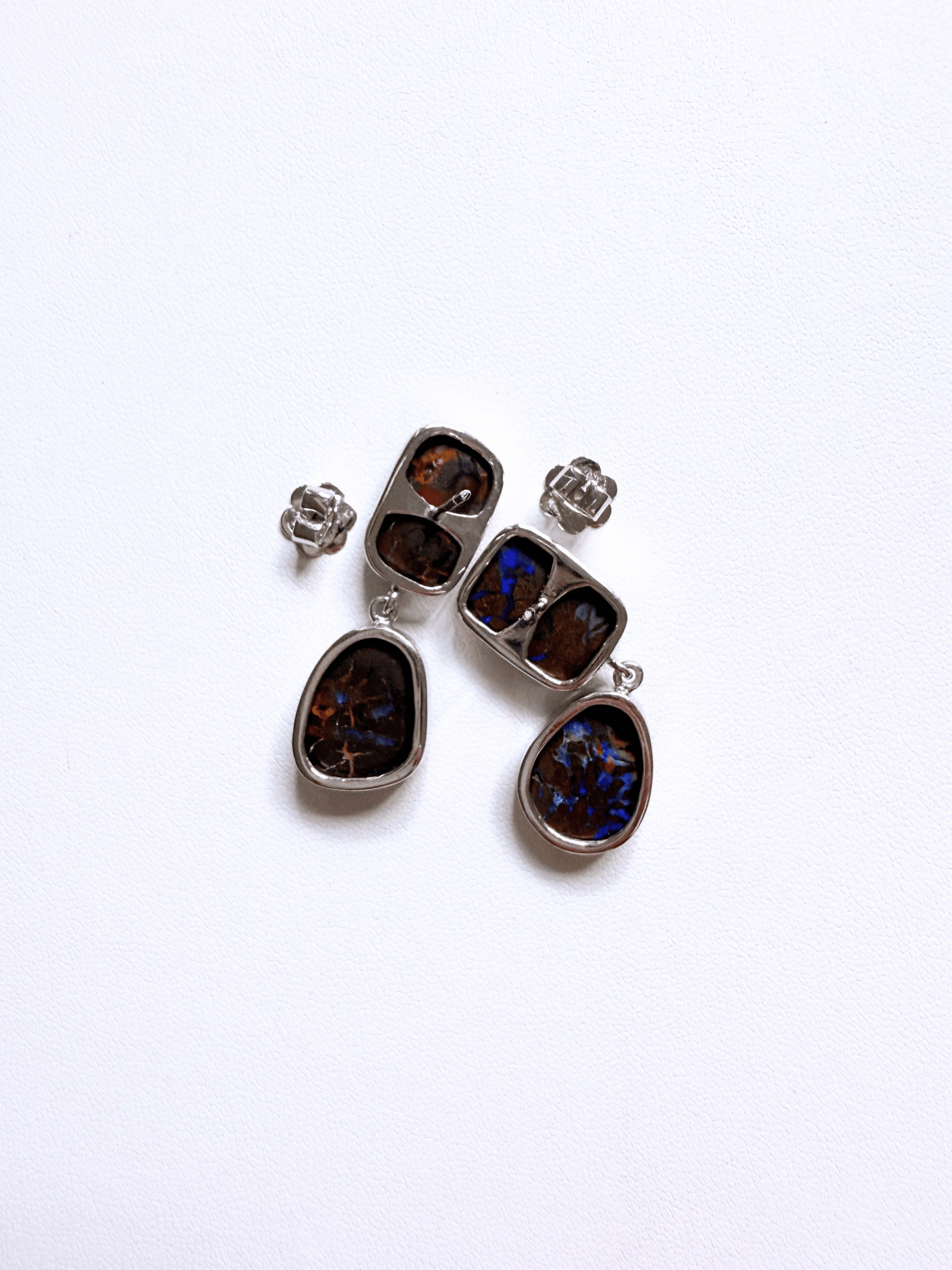 Boulder Opal Double Drop Silver Earrings