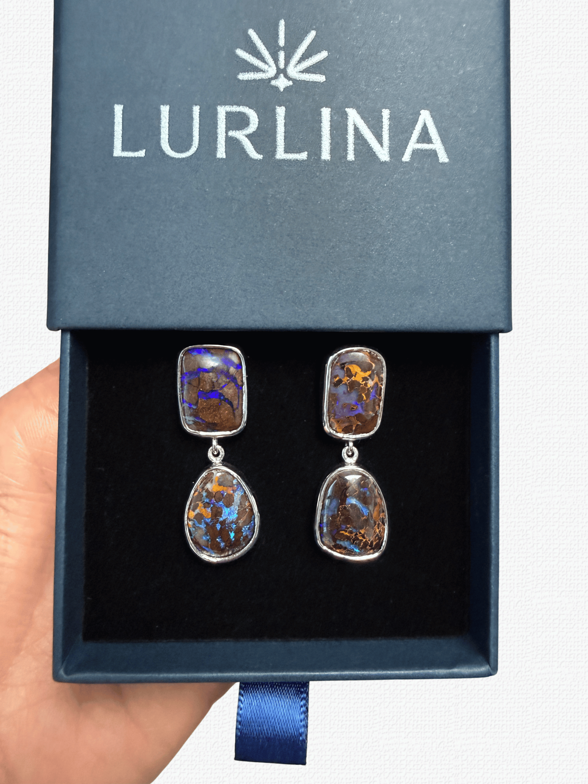 Boulder Opal Double Drop Silver Earrings