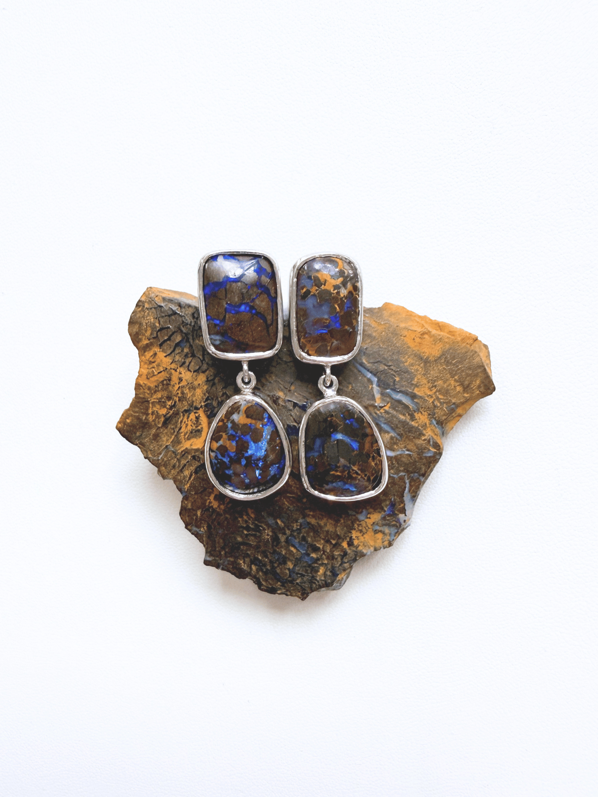 Boulder Opal Double Drop Silver Earrings