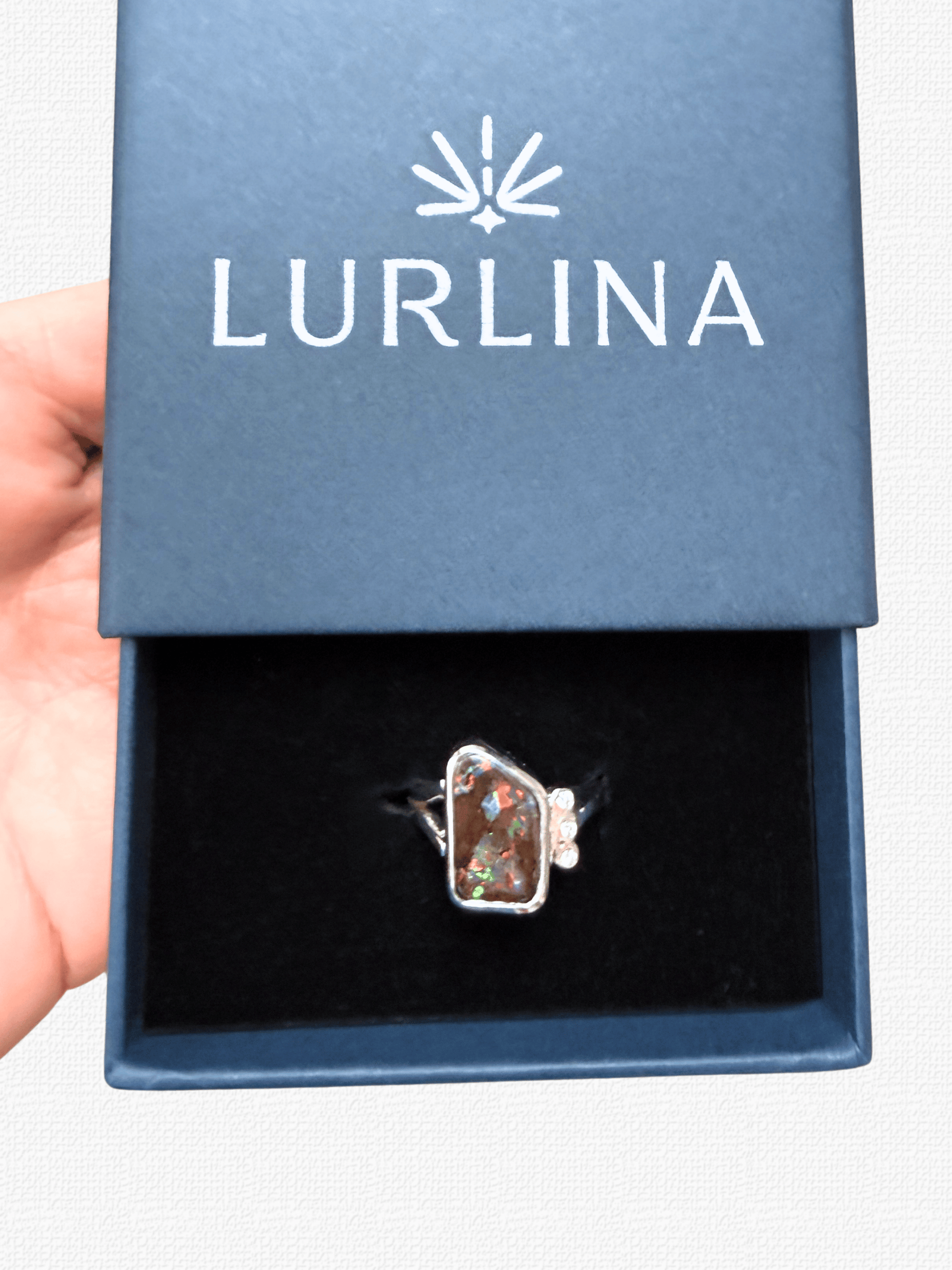 Freeform Boulder Opal and Diamond Silver Ring