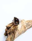 Freeform Boulder Opal and Diamond Silver Ring
