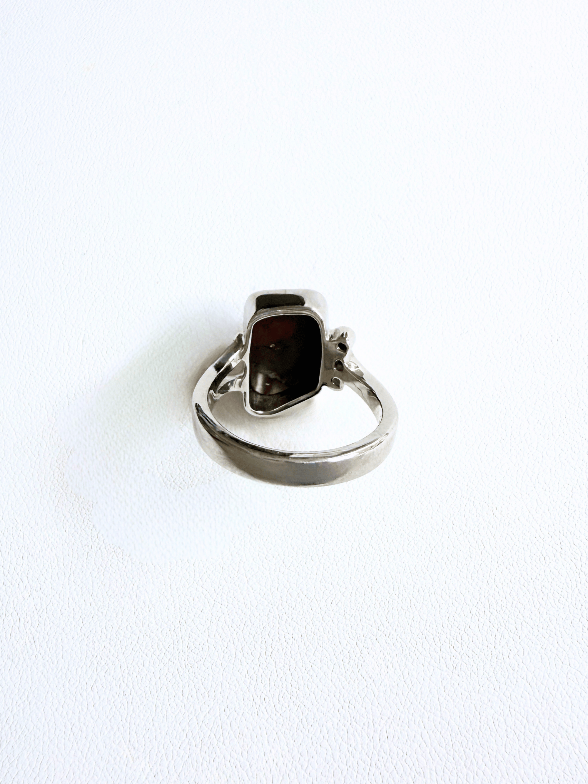 Freeform Boulder Opal and Diamond Silver Ring