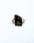 Freeform Boulder Opal and Diamond Silver Ring