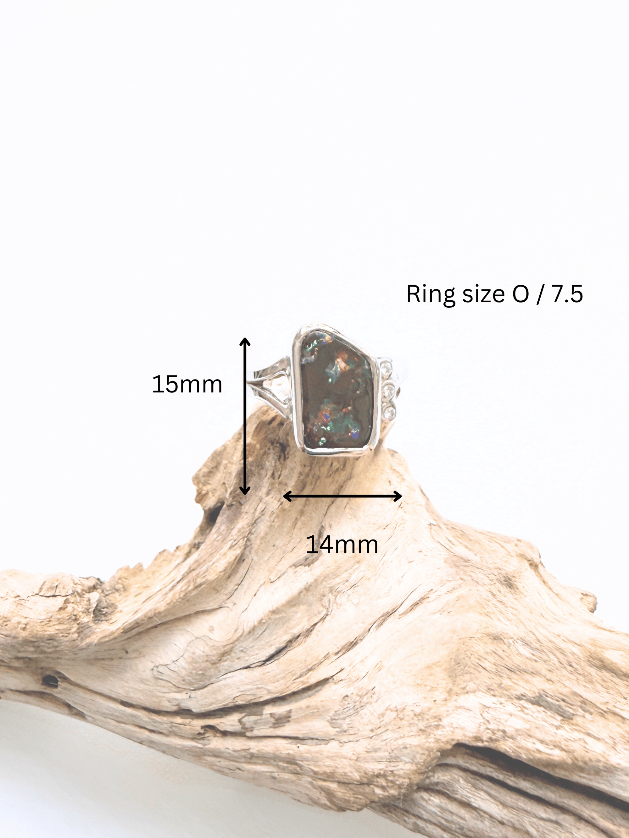 Freeform Boulder Opal and Diamond Silver Ring