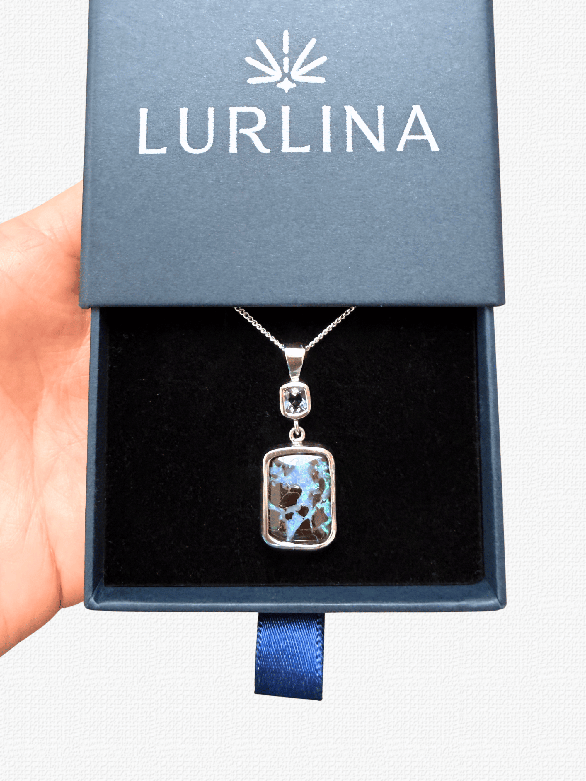 Freeform Boulder Opal and Iolite Silver Pendant