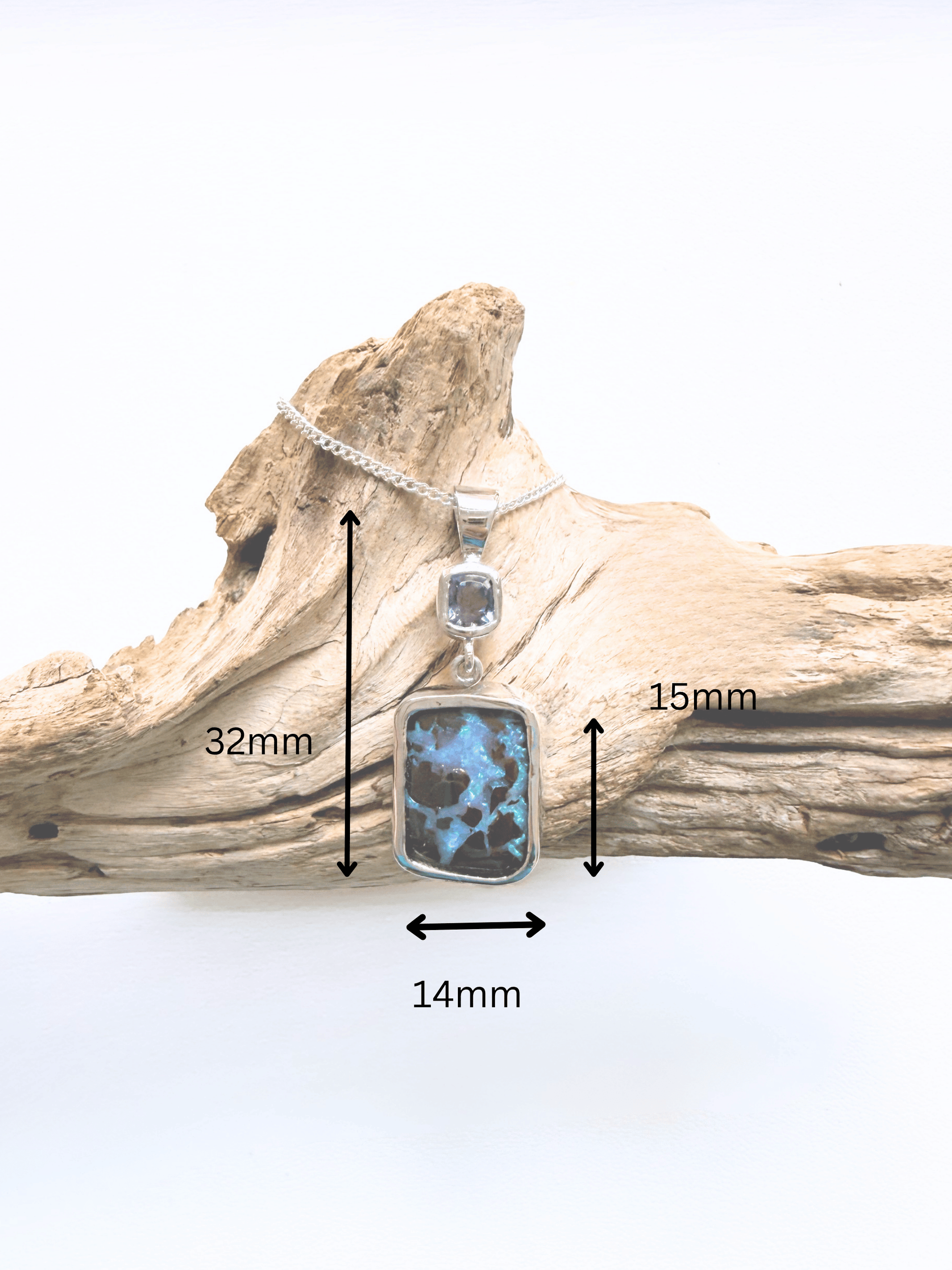 Freeform Boulder Opal and Iolite Silver Pendant