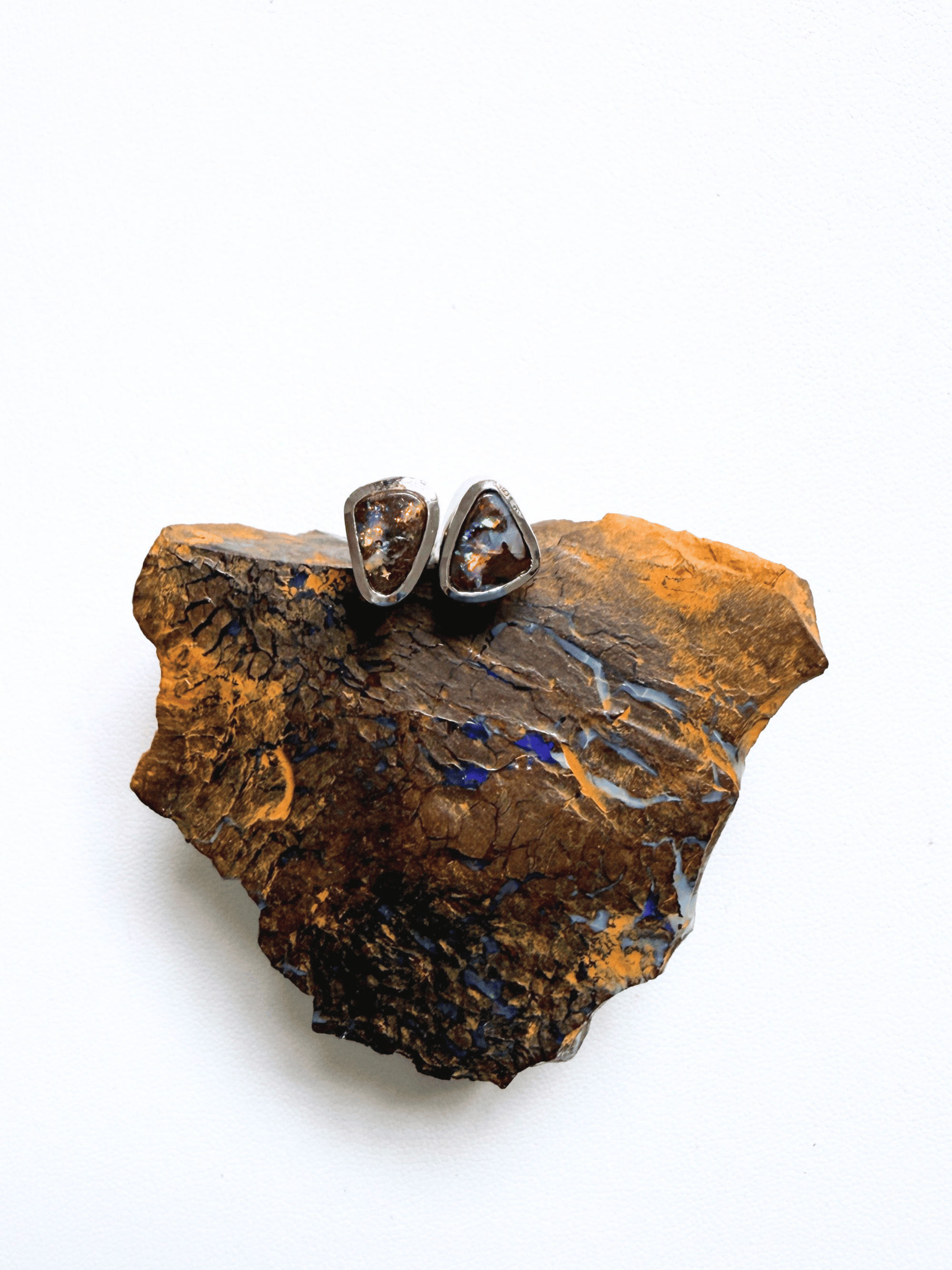 Boulder Opal Triangle Colour Silver Stud Earrings