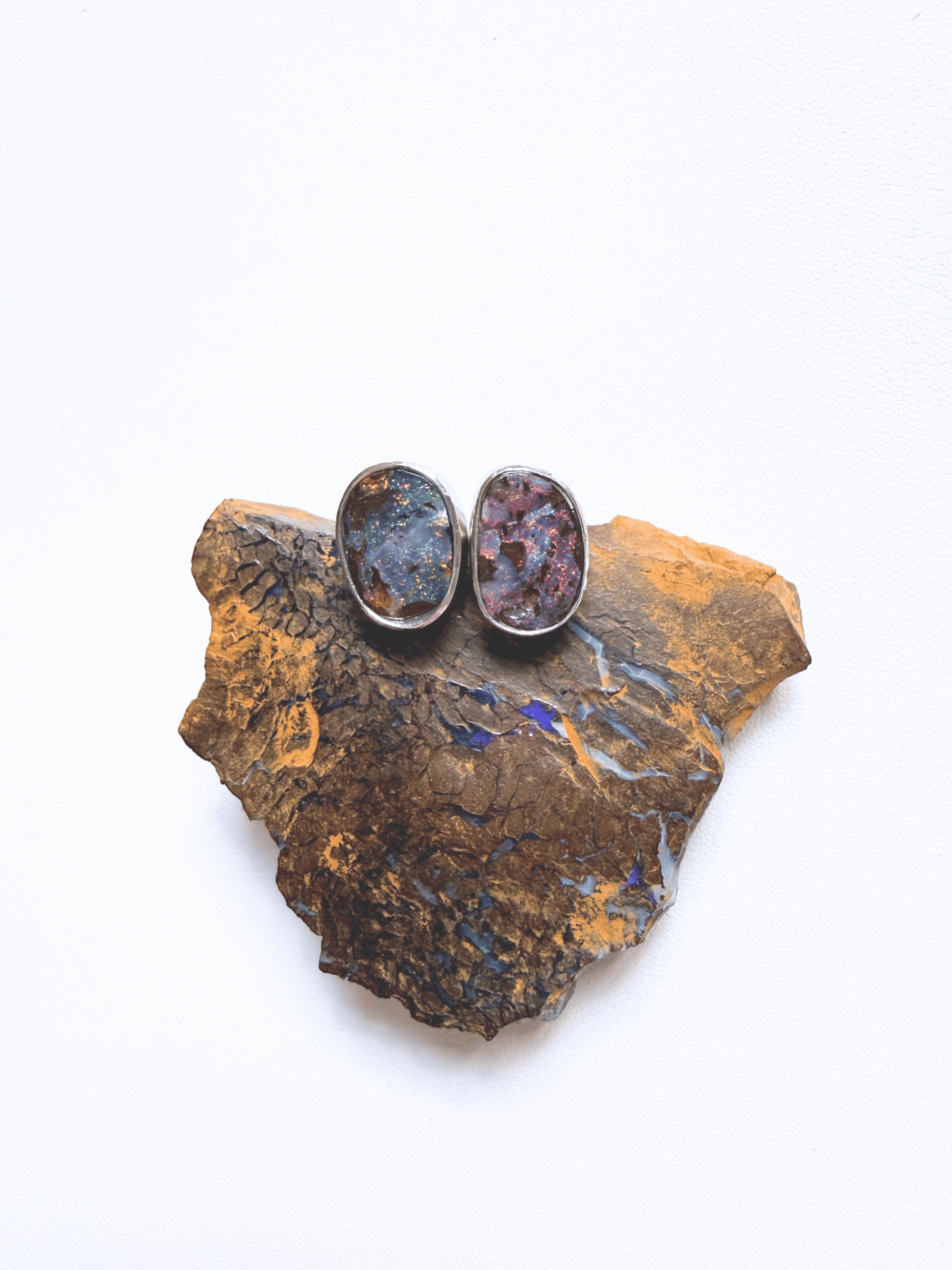 Sculptured Boulder Opal Silver Stud Earrings