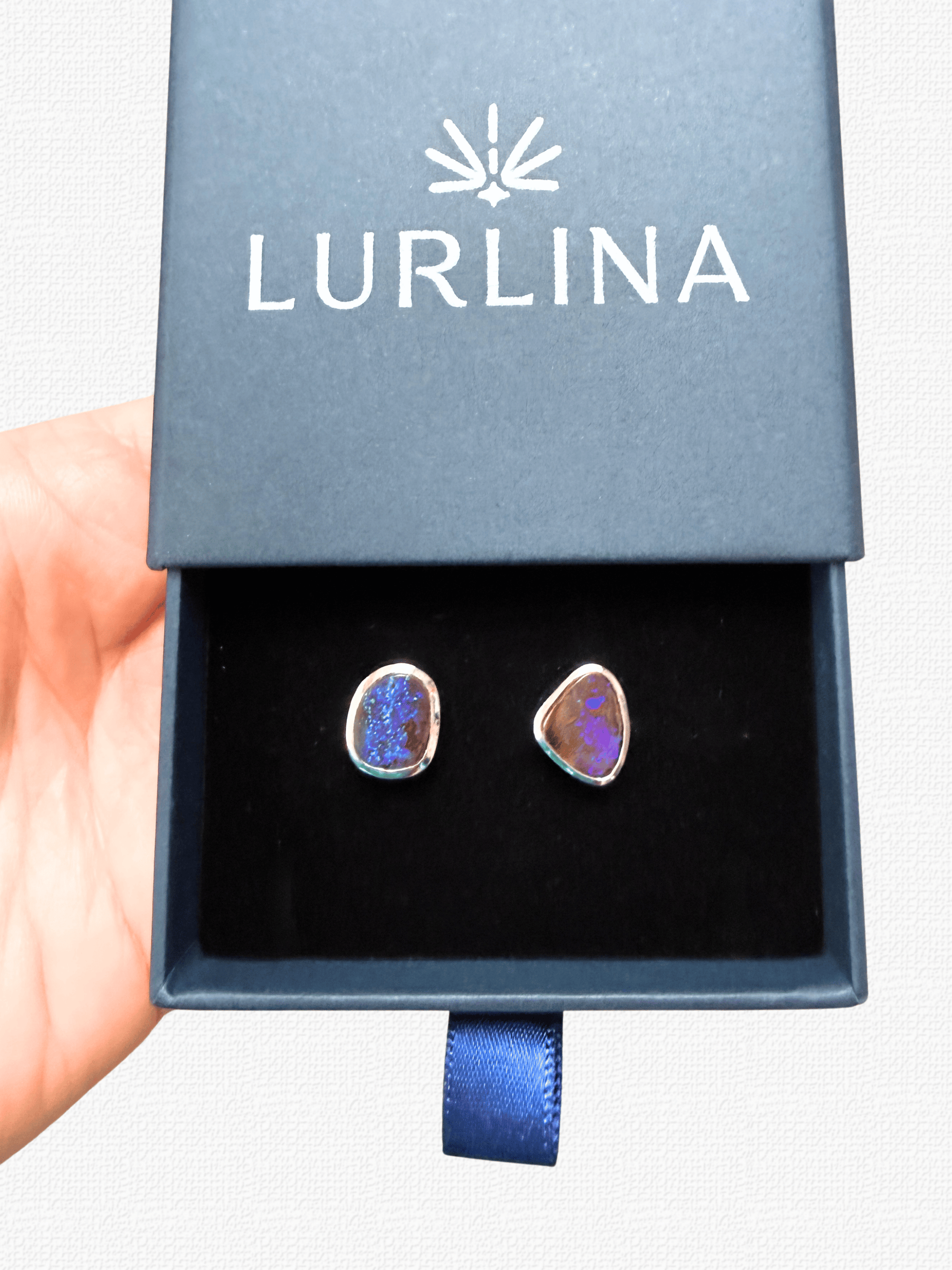 Boulder Opal Blue Pinfire Silver Stud Earrings