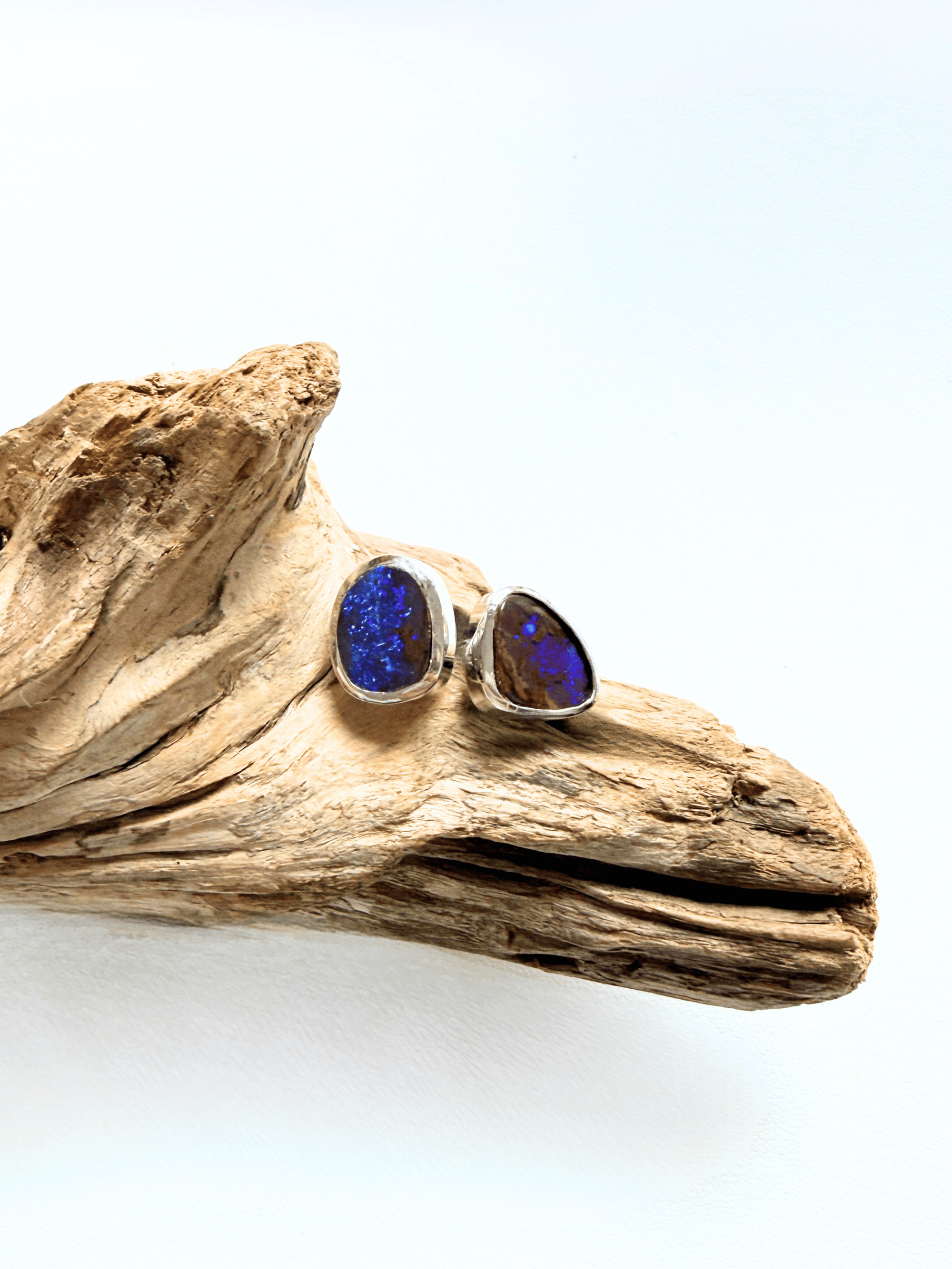 Boulder Opal Blue Pinfire Silver Stud Earrings