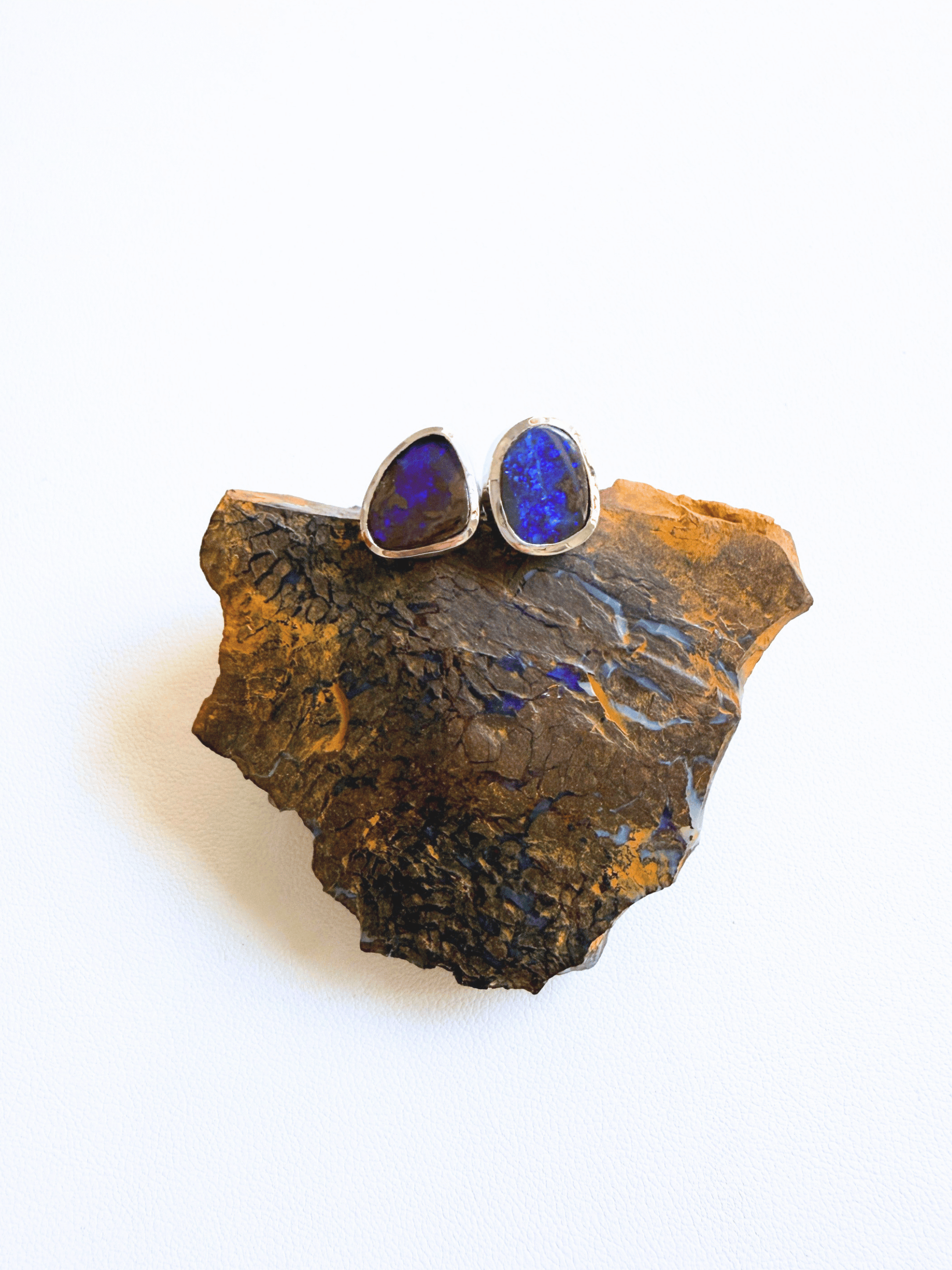 Boulder Opal Blue Pinfire Silver Stud Earrings