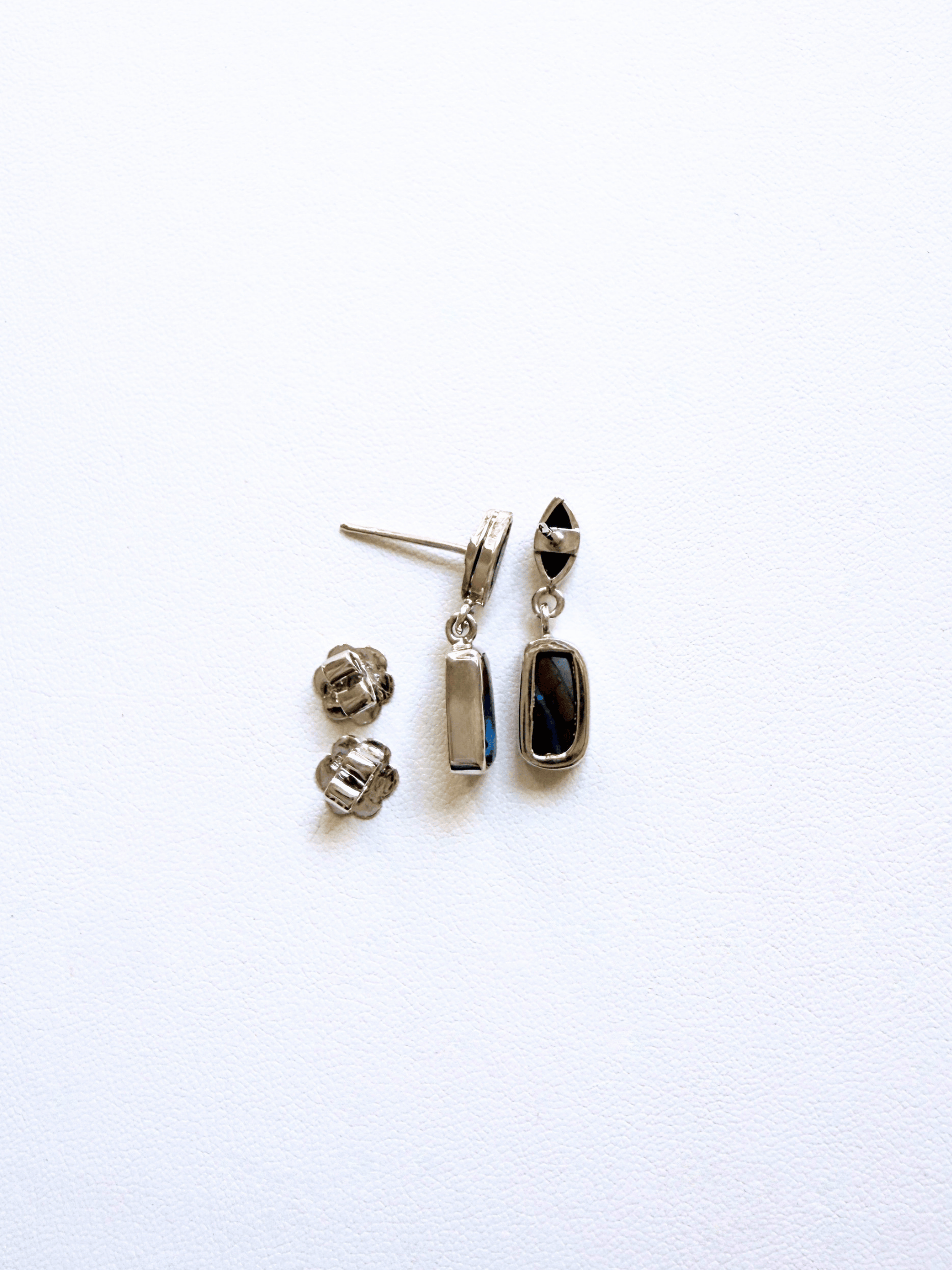 Boulder Opal and Blue Marquise Sapphire Silver Drop Earrings