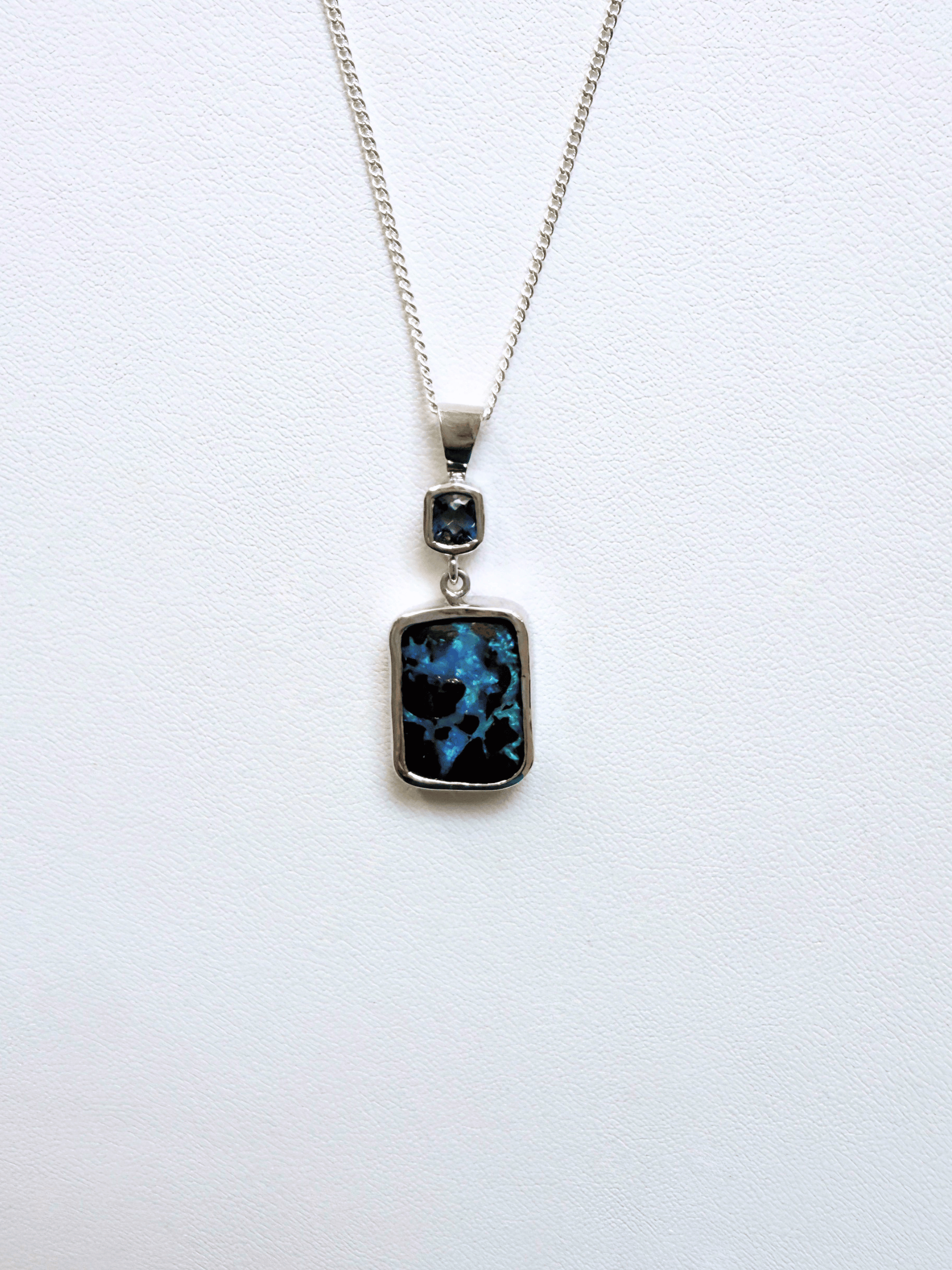 Freeform Boulder Opal and Iolite Silver Pendant