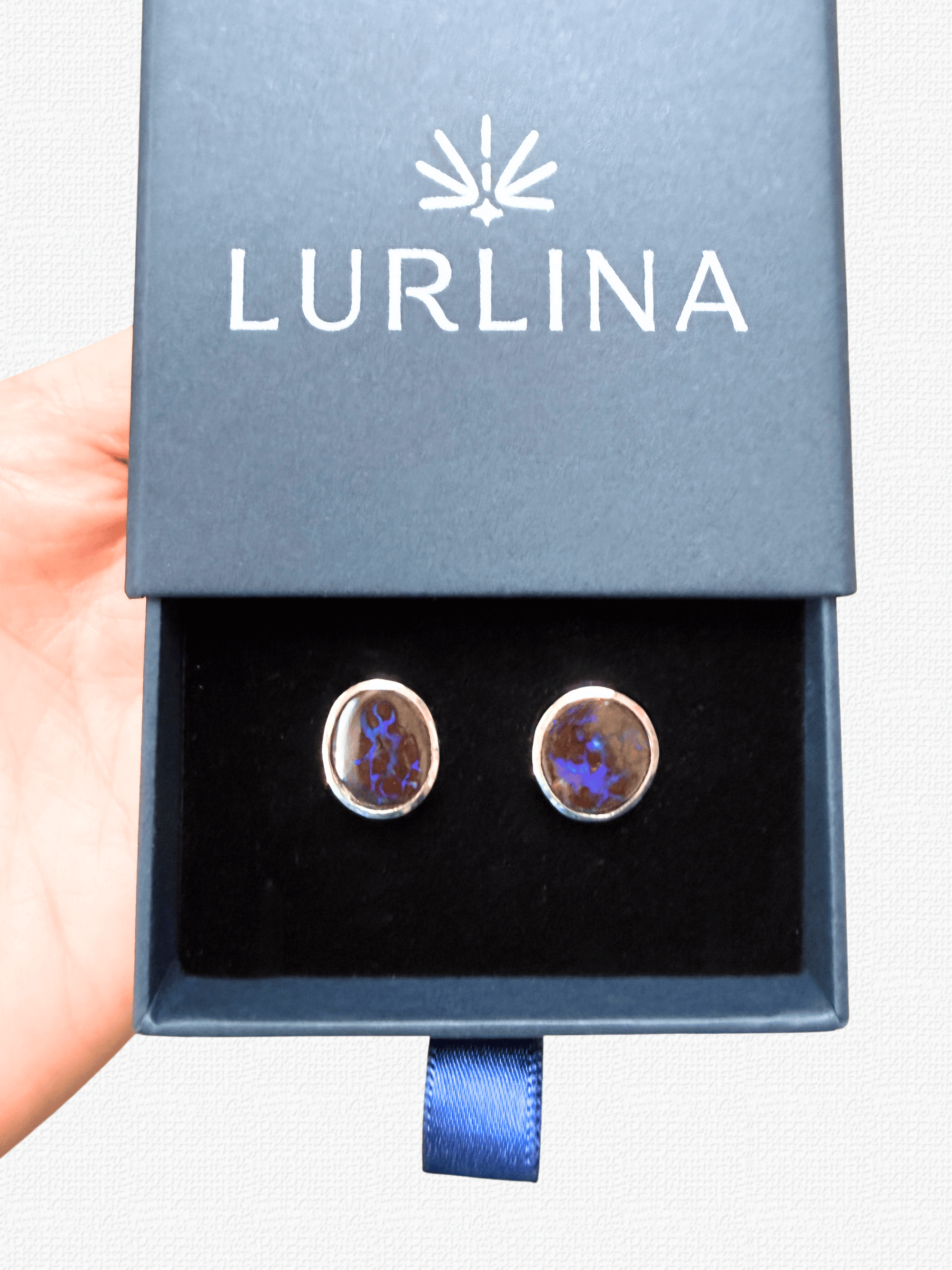 Boulder Opal Blue Matrix Silver Stud Earrings
