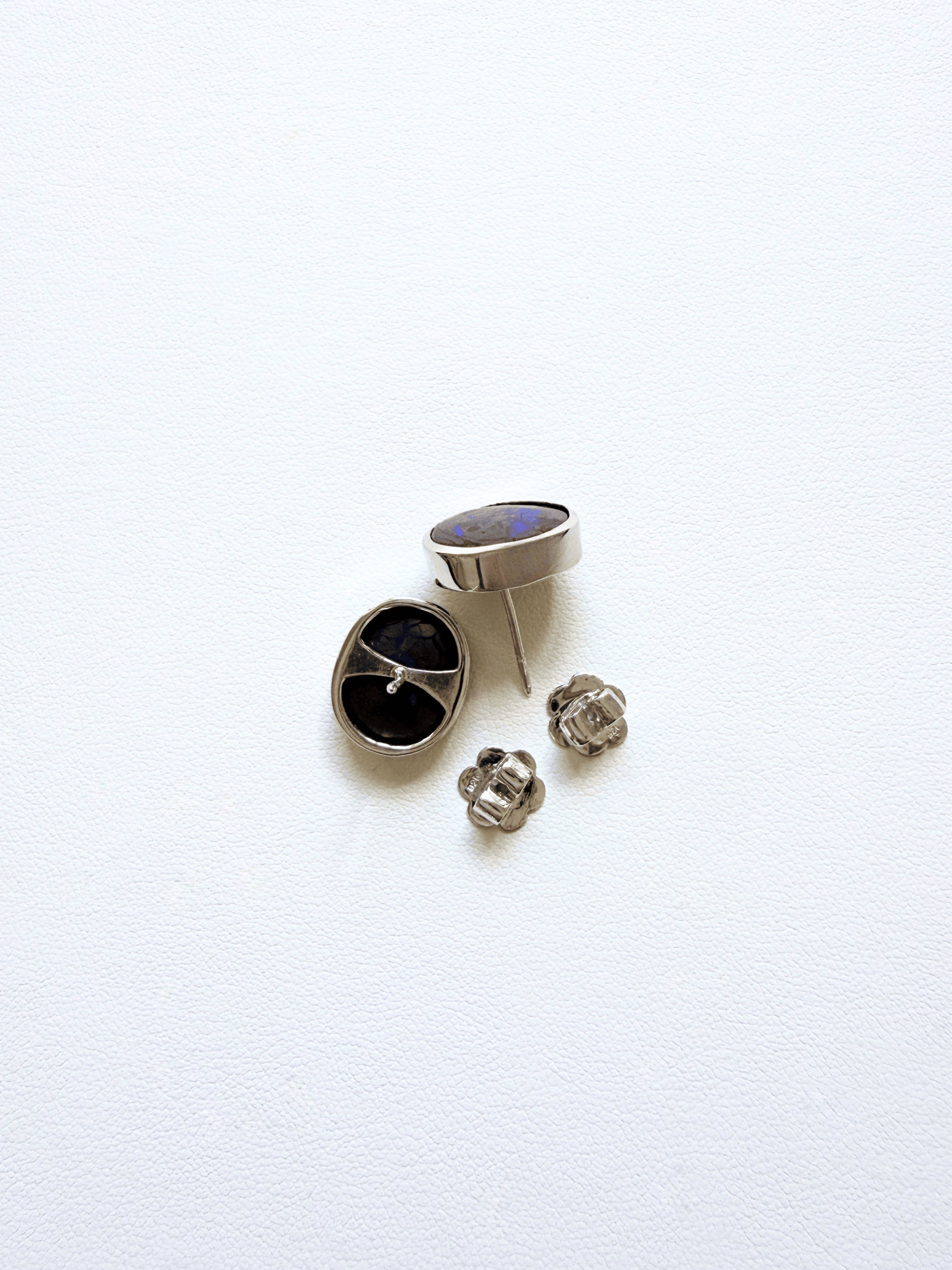 Boulder Opal Blue Matrix Silver Stud Earrings
