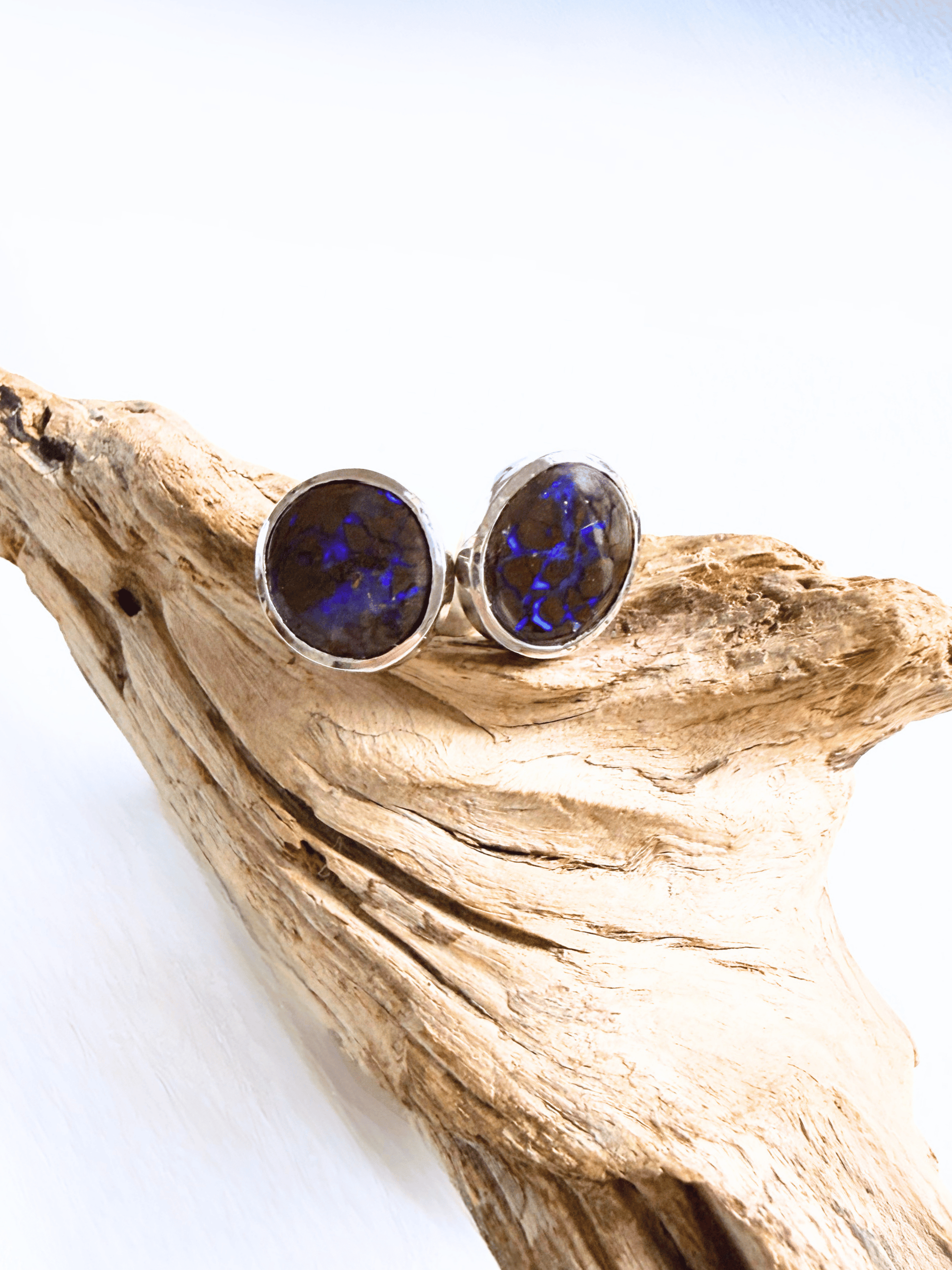 Boulder Opal Blue Matrix Silver Stud Earrings