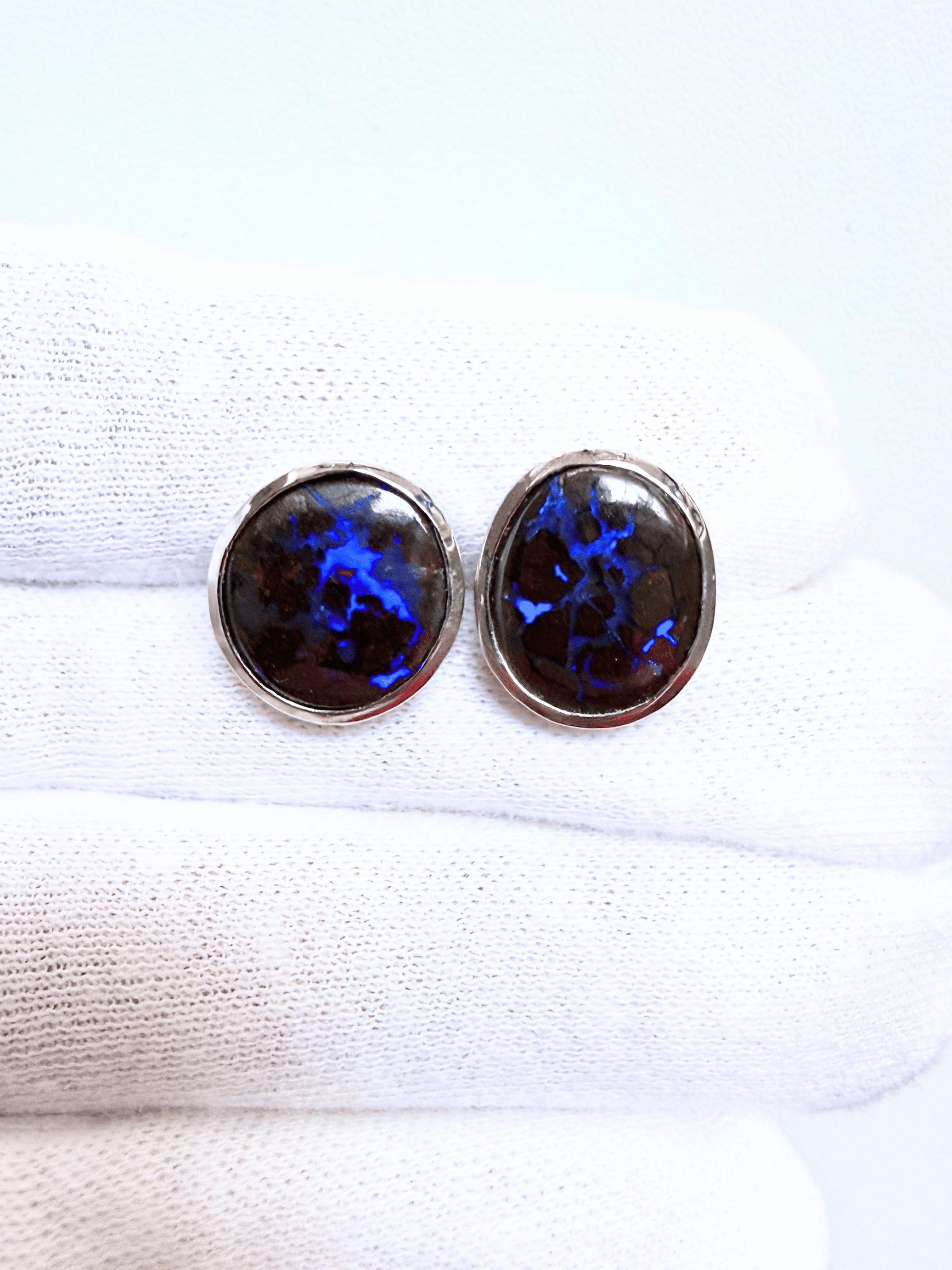 Boulder Opal Blue Matrix Silver Stud Earrings