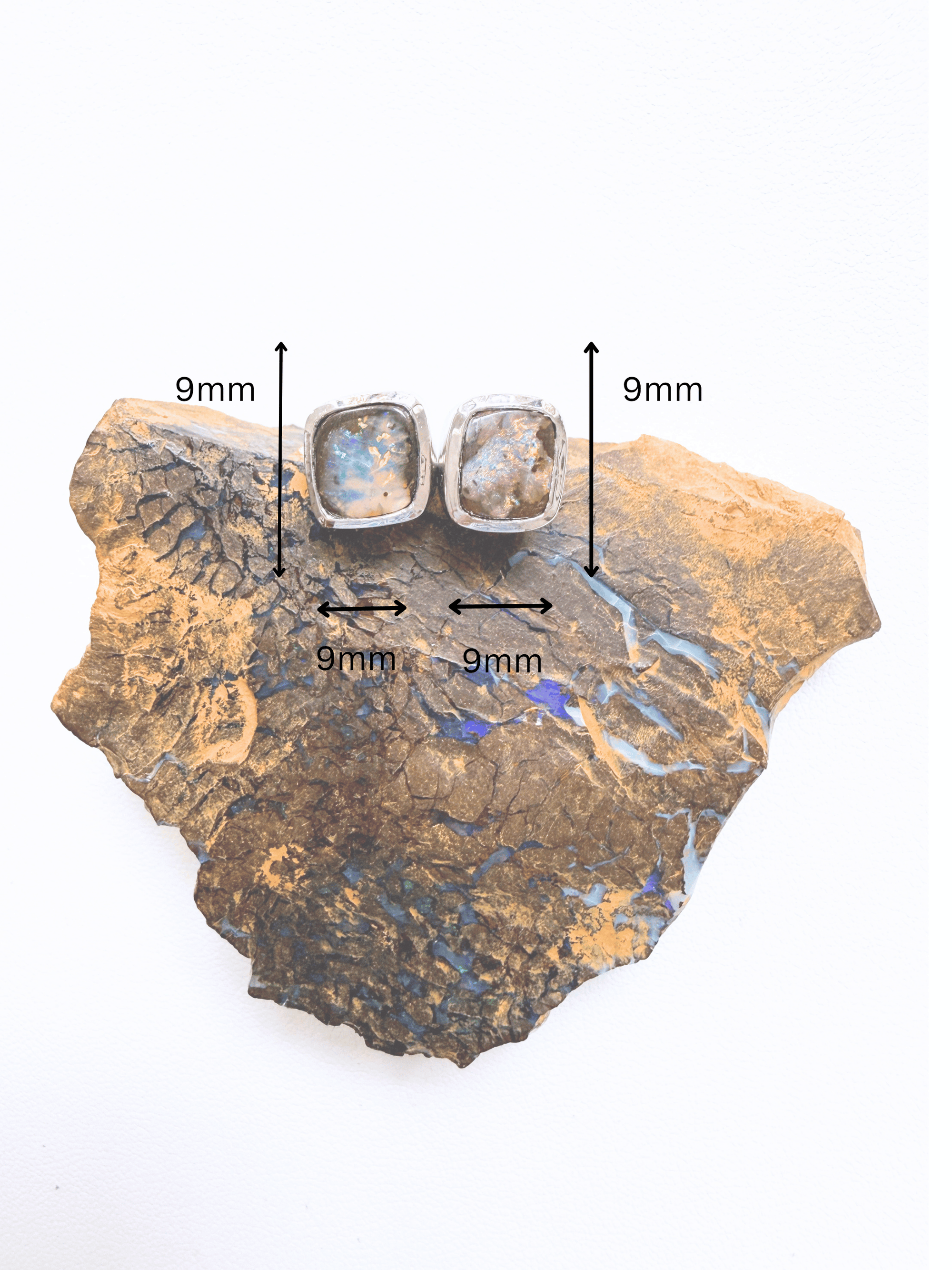Boulder Opal Square Silver Stud Earrings
