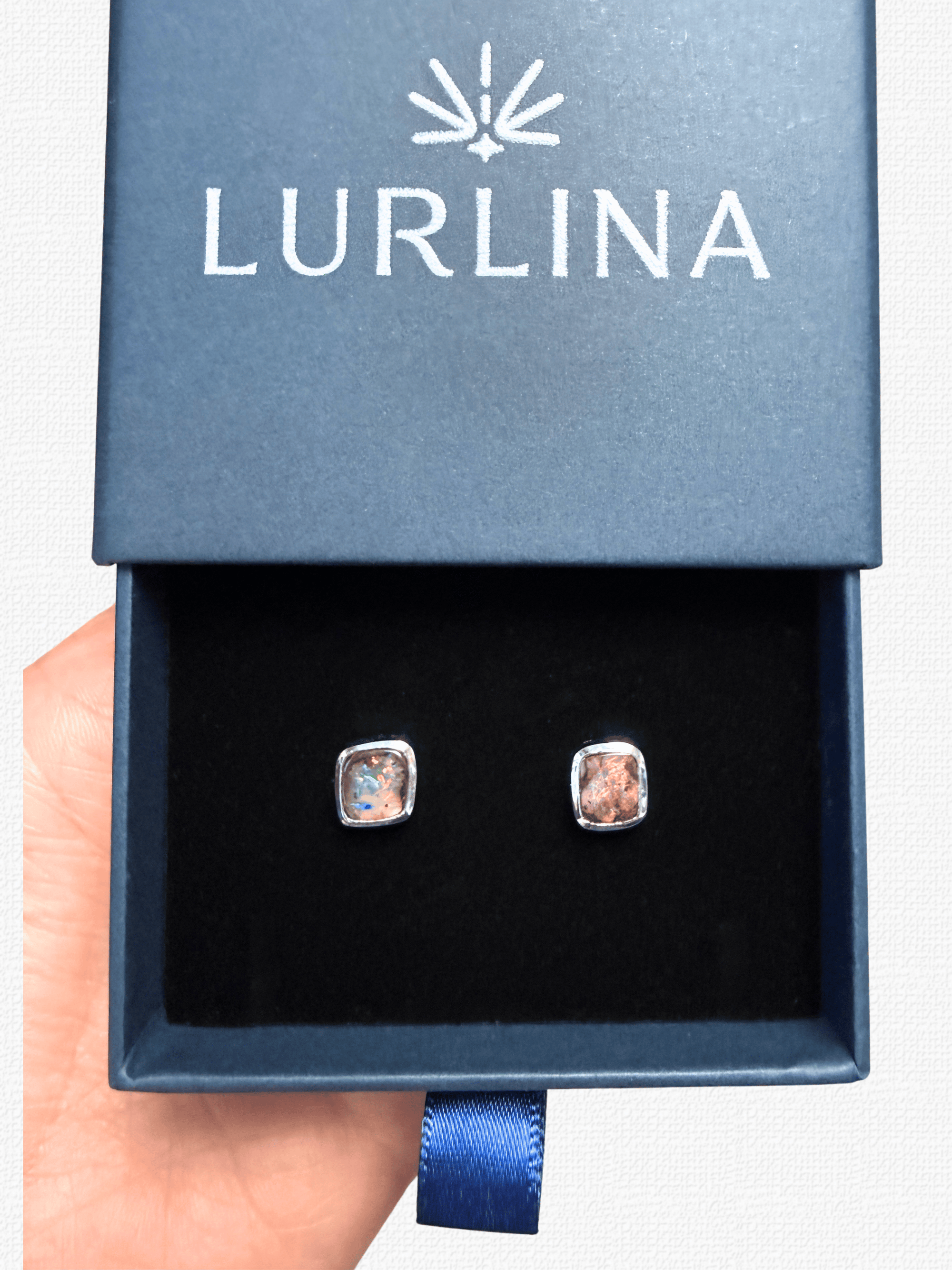 Boulder Opal Square Silver Stud Earrings