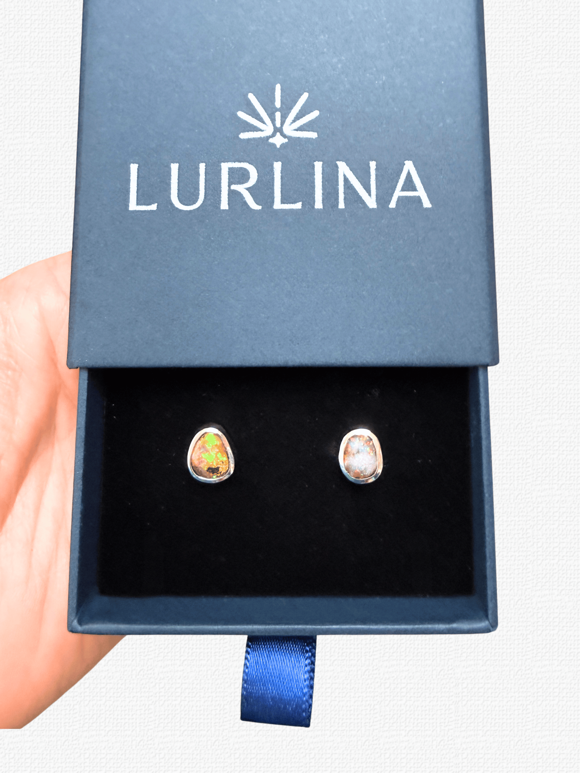 Boulder Opal Mixed Sparkle Silver Stud Earrings