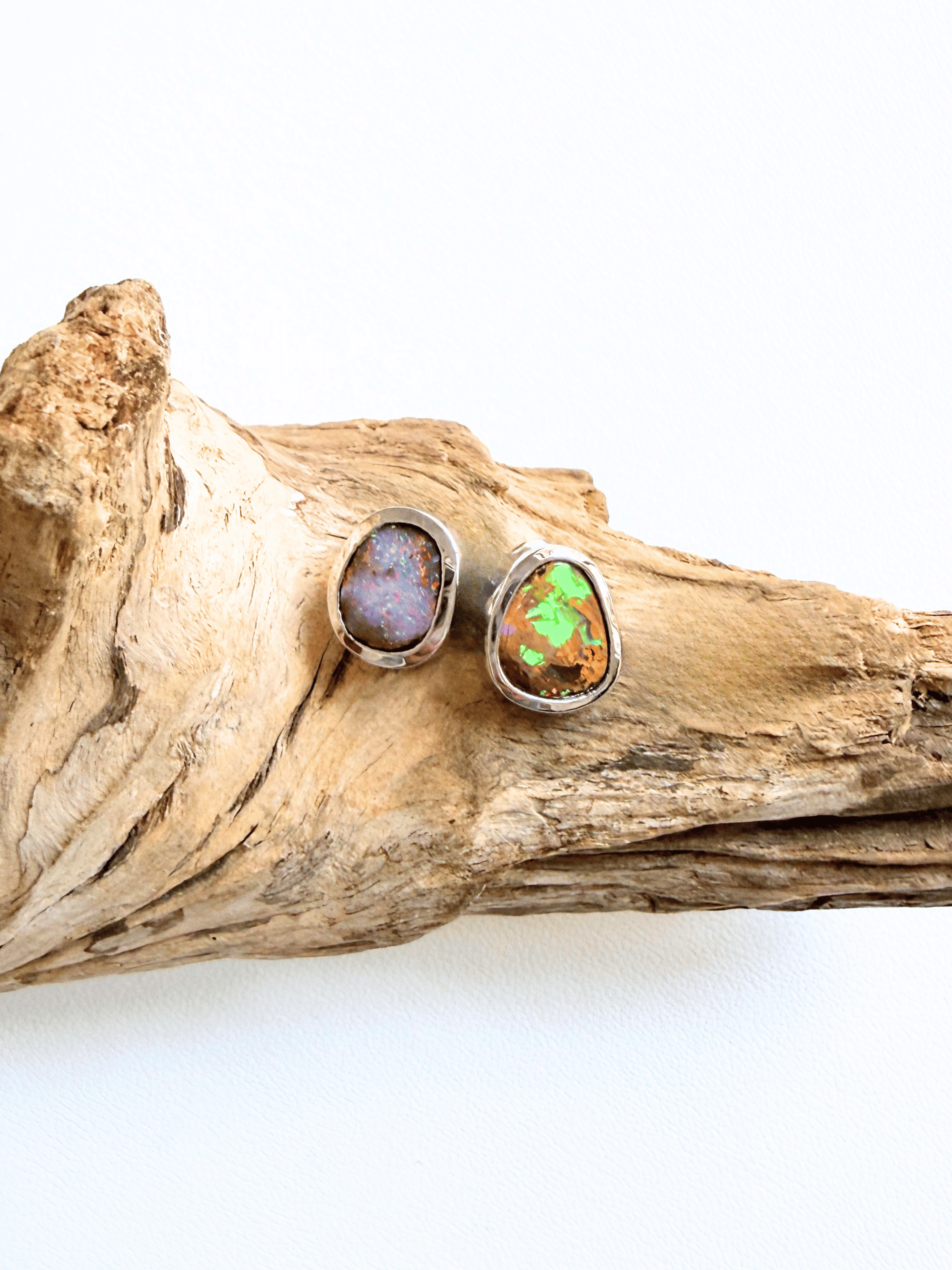 Boulder Opal Mixed Sparkle Silver Stud Earrings