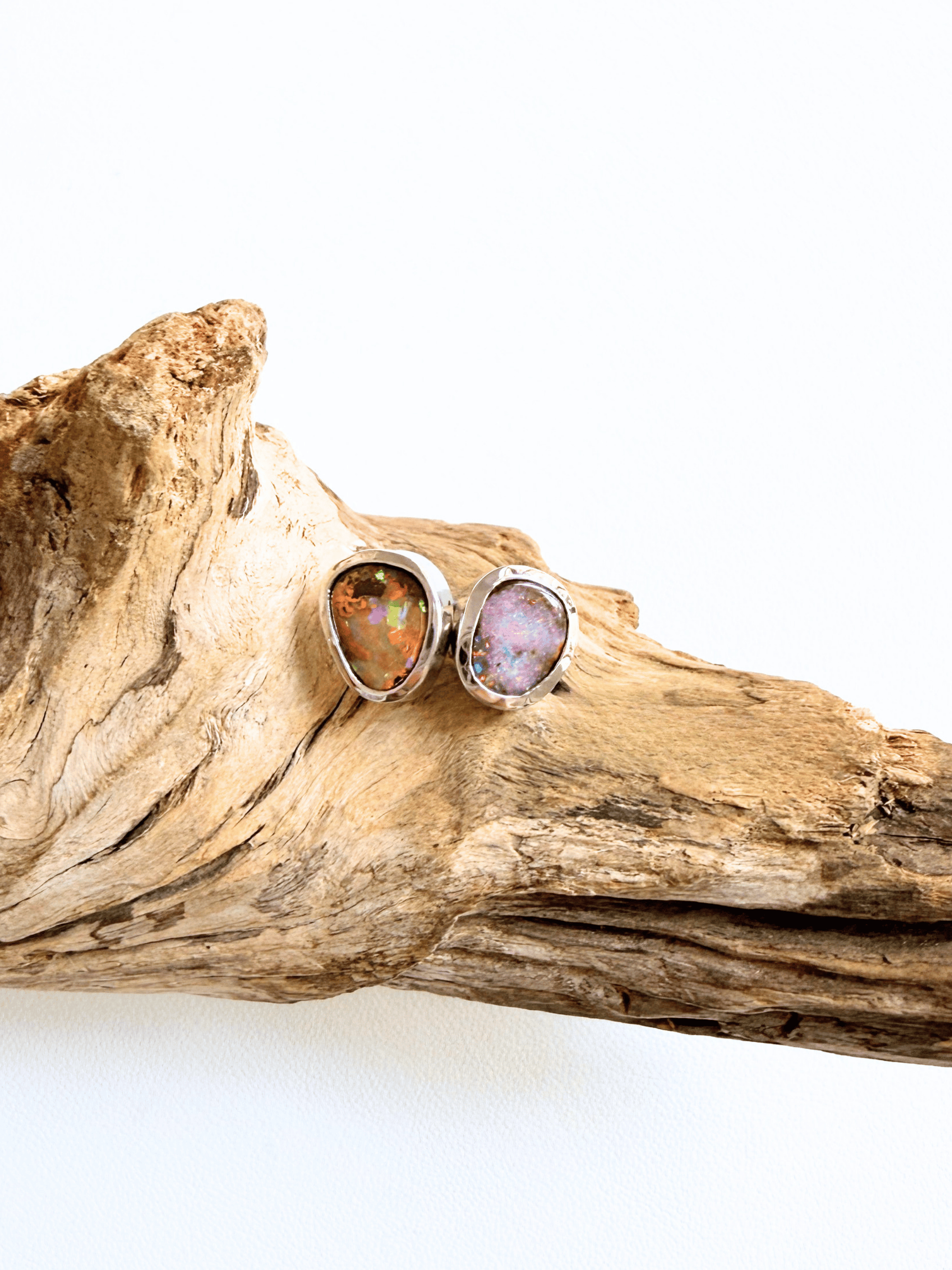 Boulder Opal Mixed Sparkle Silver Stud Earrings