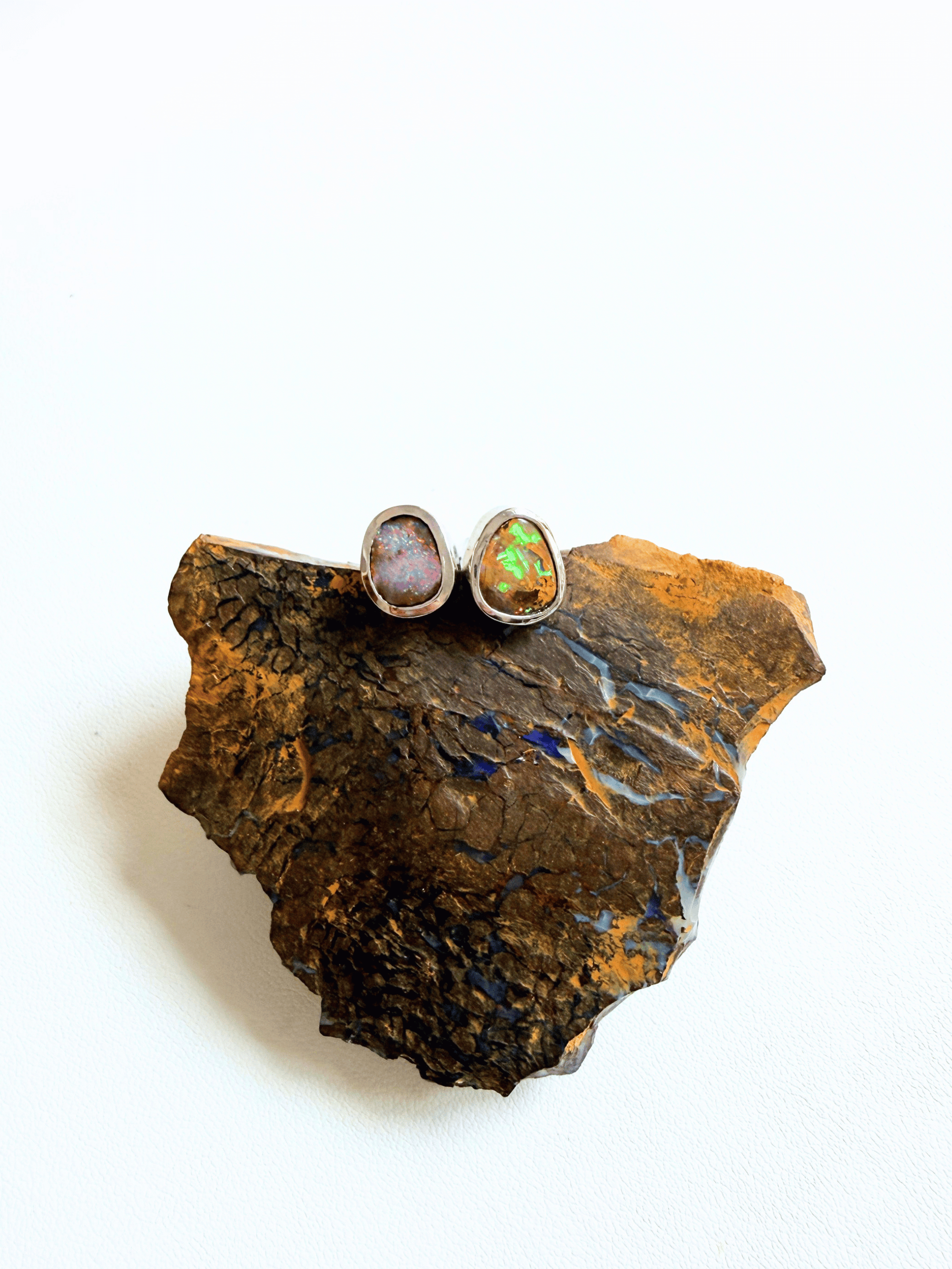 Boulder Opal Mixed Sparkle Silver Stud Earrings