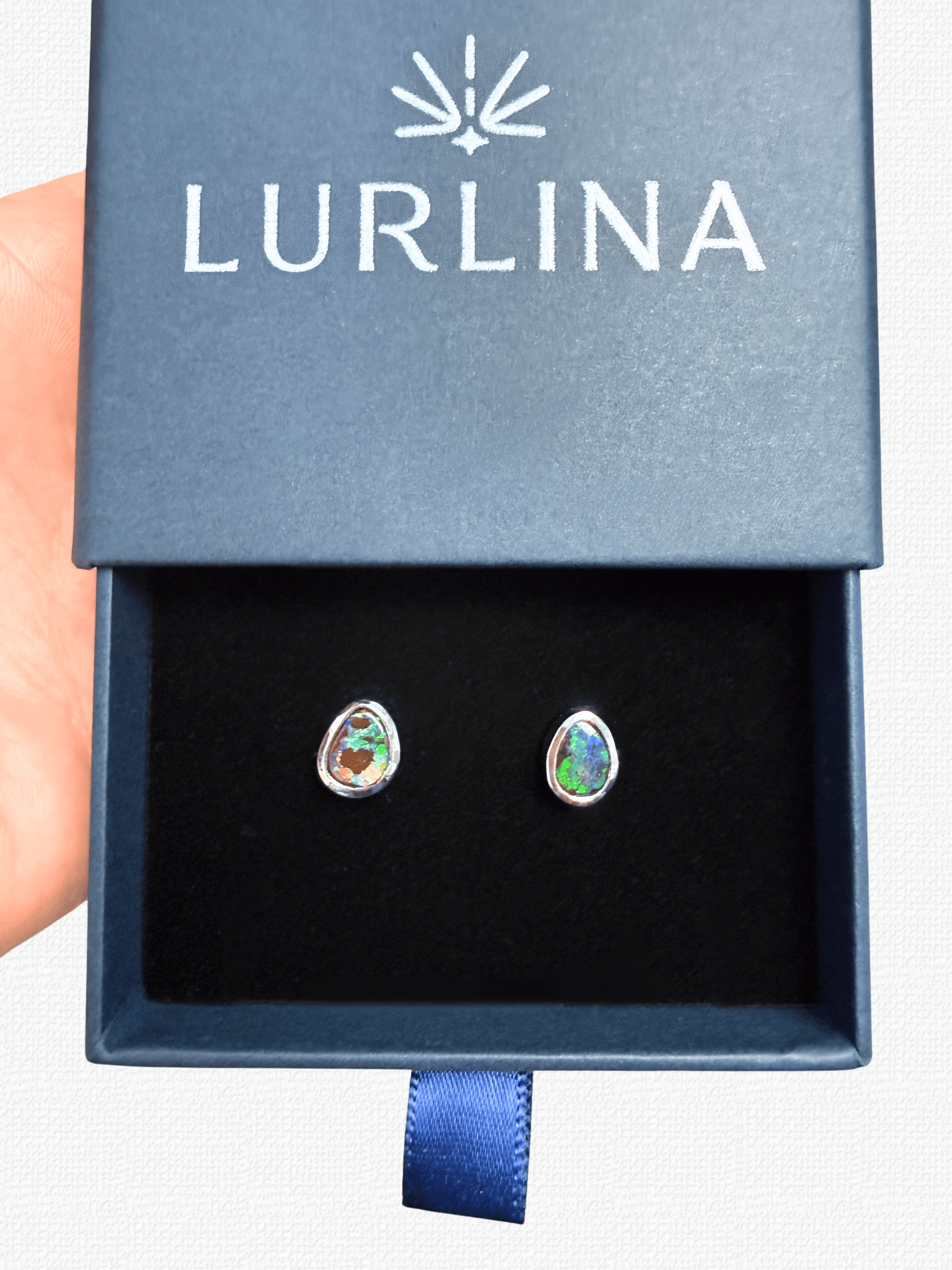 Boulder Opal Teardrop Silver Stud Earrings